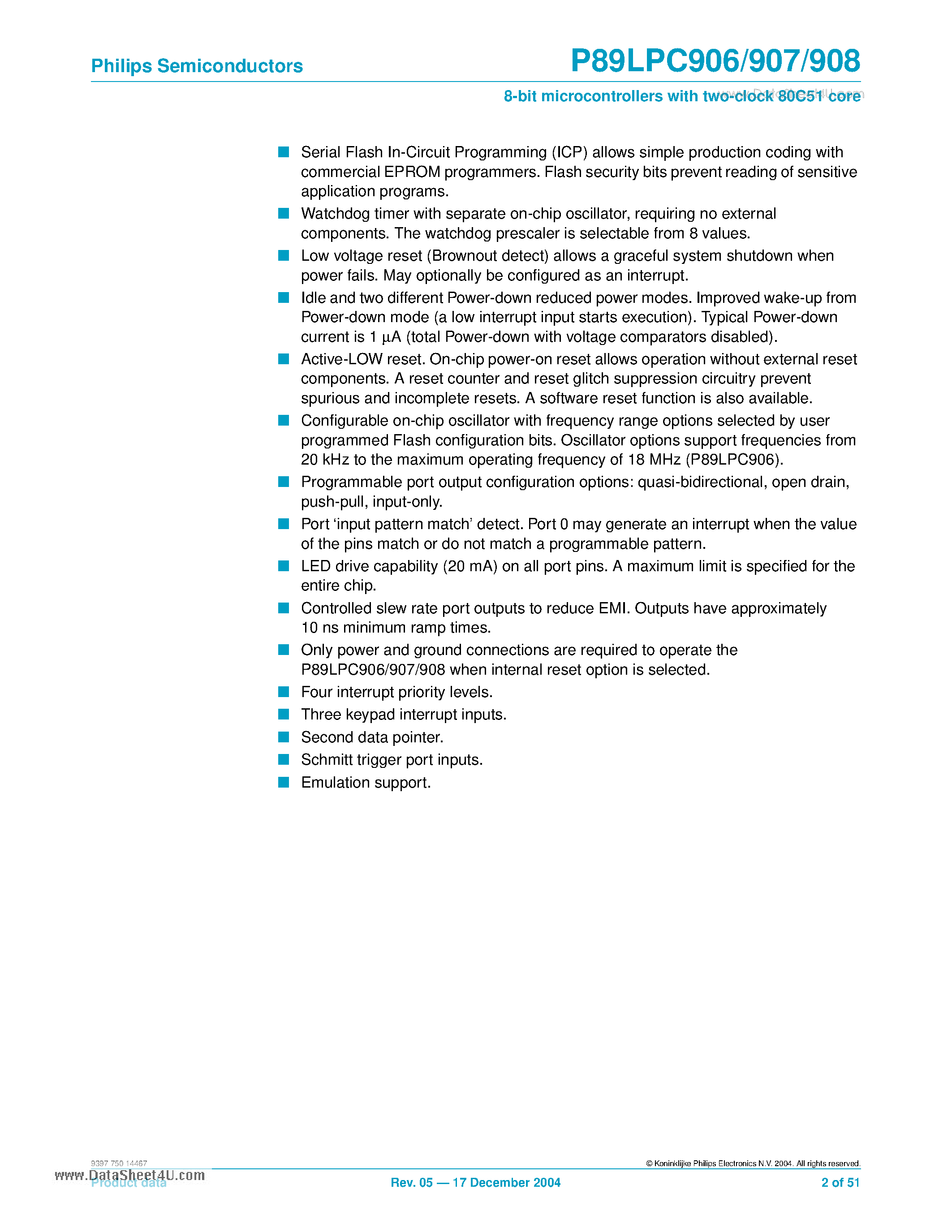 Datasheet P89LPC906 page 2 Datasheet P89LPC906 - 8-bit microcontrollers page 2