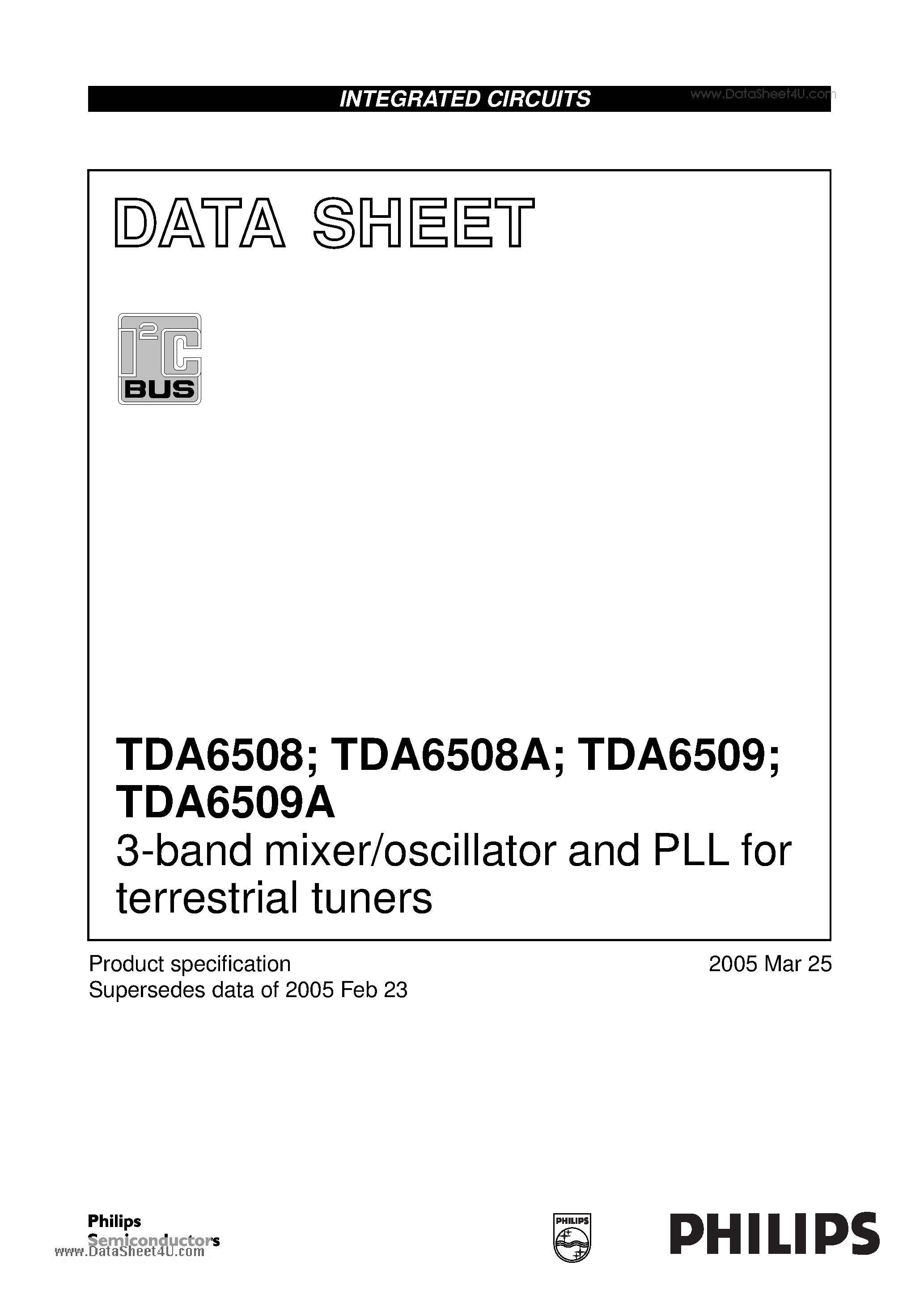 Datasheet TDA6508 - 3-band mixer/oscillator and PLL page 1