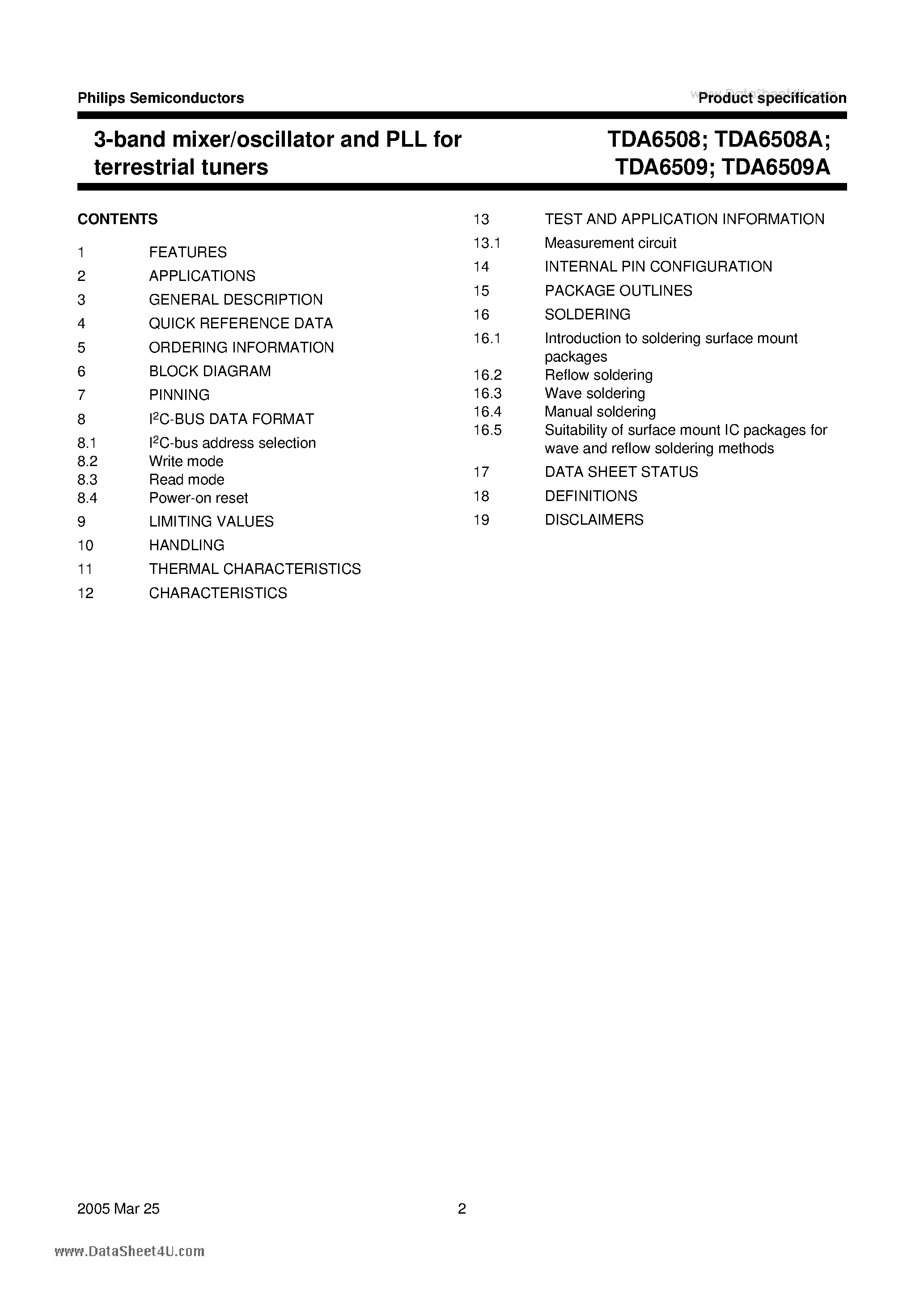 Datasheet TDA6508 - 3-band mixer/oscillator and PLL page 2