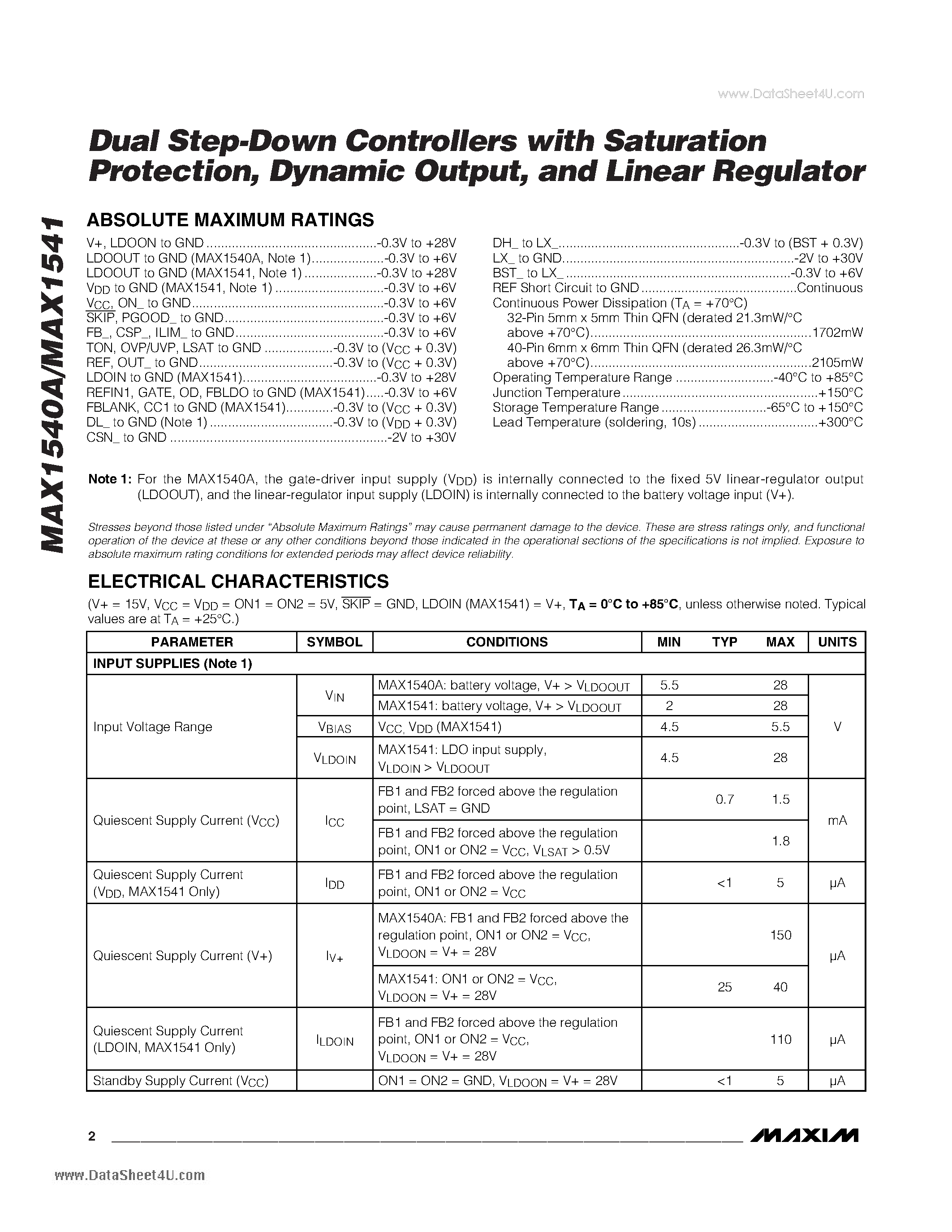 Datasheet MAX1540A - Dual Step-Down Controllers page 2