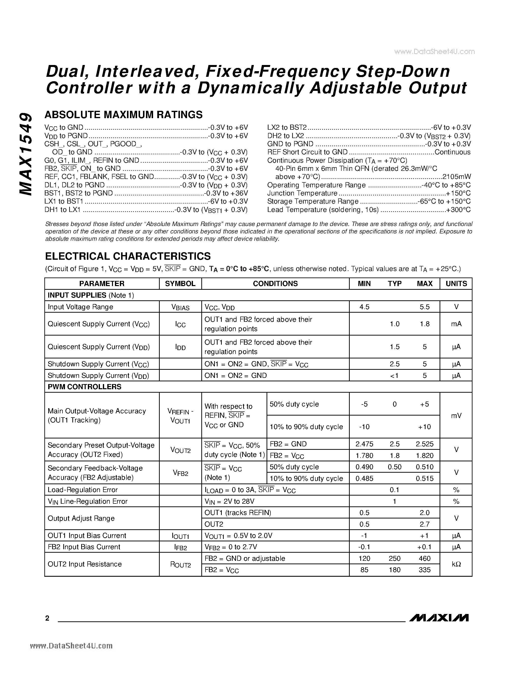 Datasheet MAX1549 - Fixed-Frequency Step-Down Controller page 2