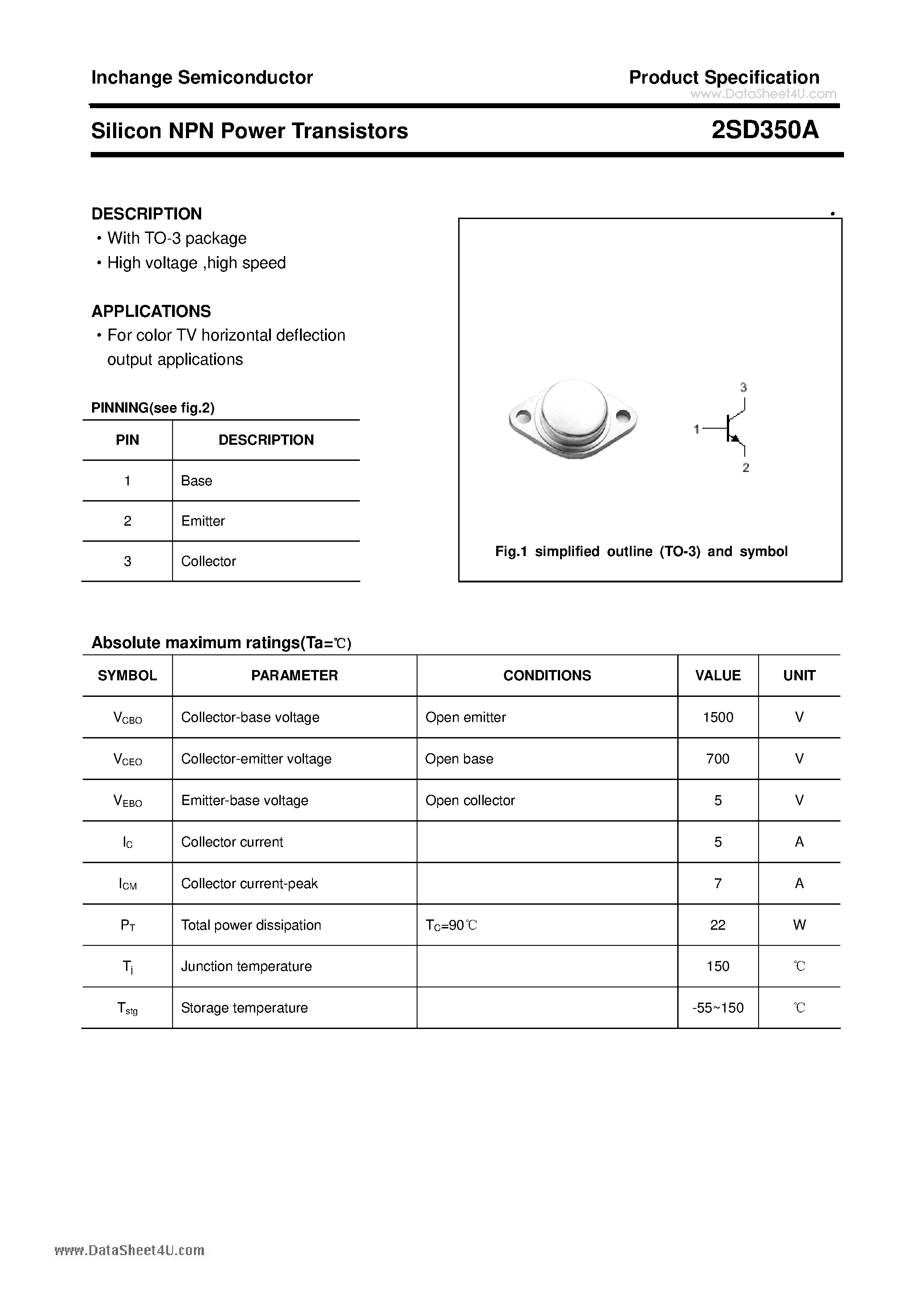 Даташит 2SD250A - Silicon NPN Power Transistors страница 1