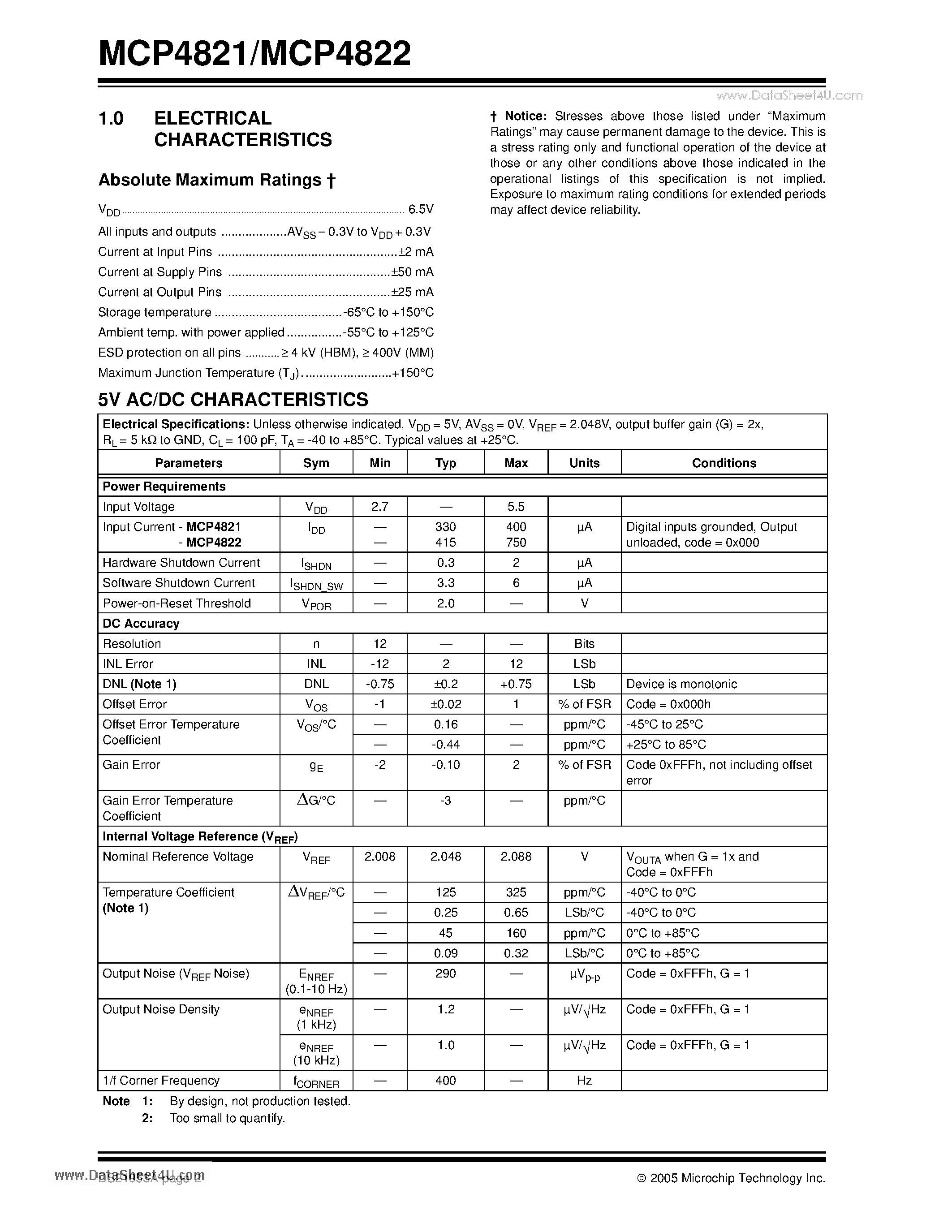 Даташит MCP4821 - (MCP4821 / MCP4822) 12-Bit DACs страница 2