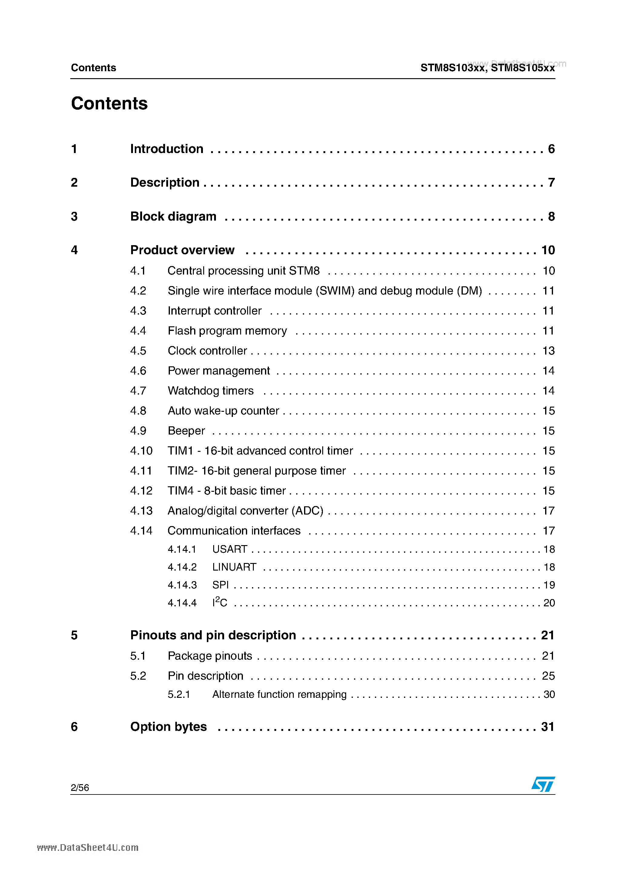 Даташит STM8S103XX - (STM8S103XX / STM8S105XX) STM8S 8-bit MCU страница 2