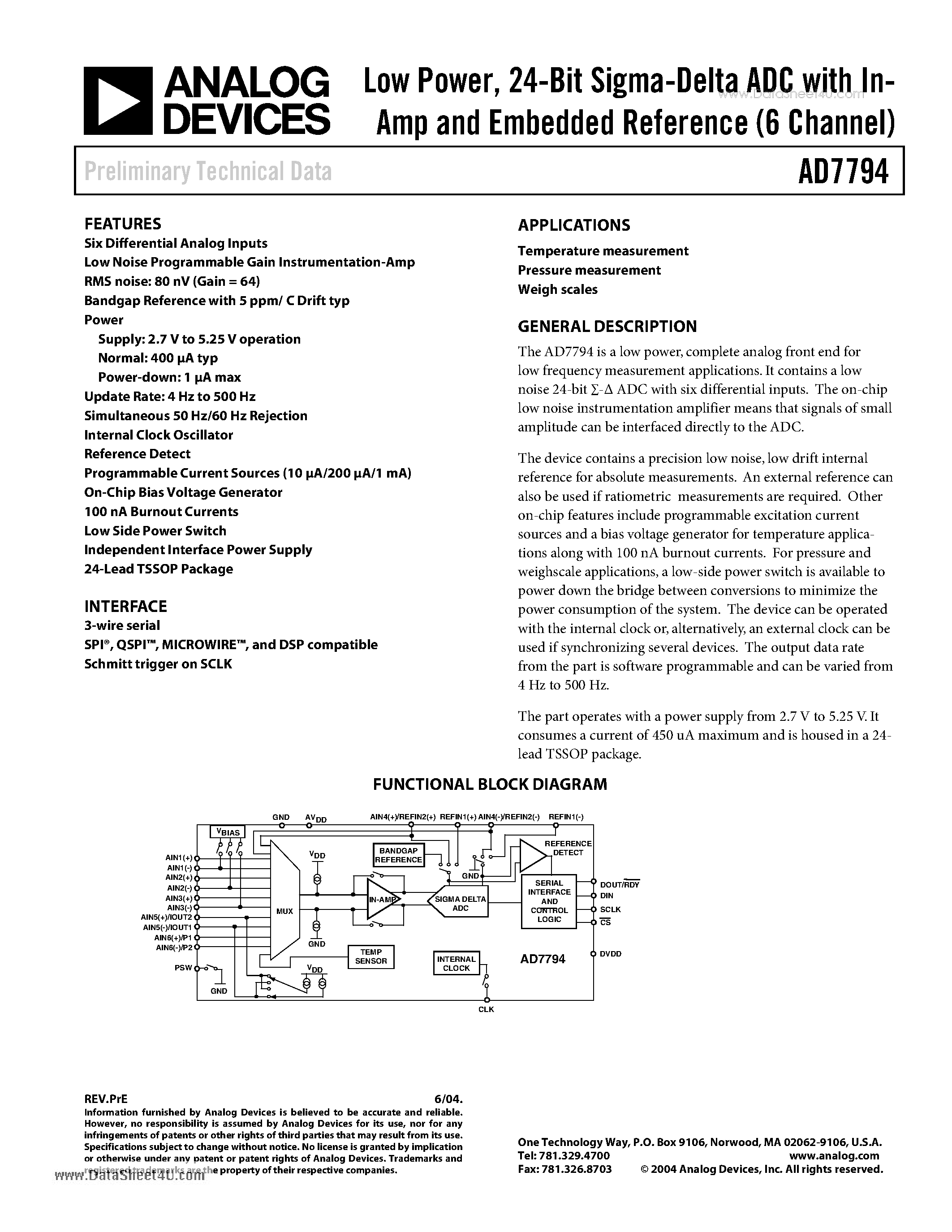 Datasheet AD7794 - Low Power 24-Bit Sigma-Delta ADC page 1