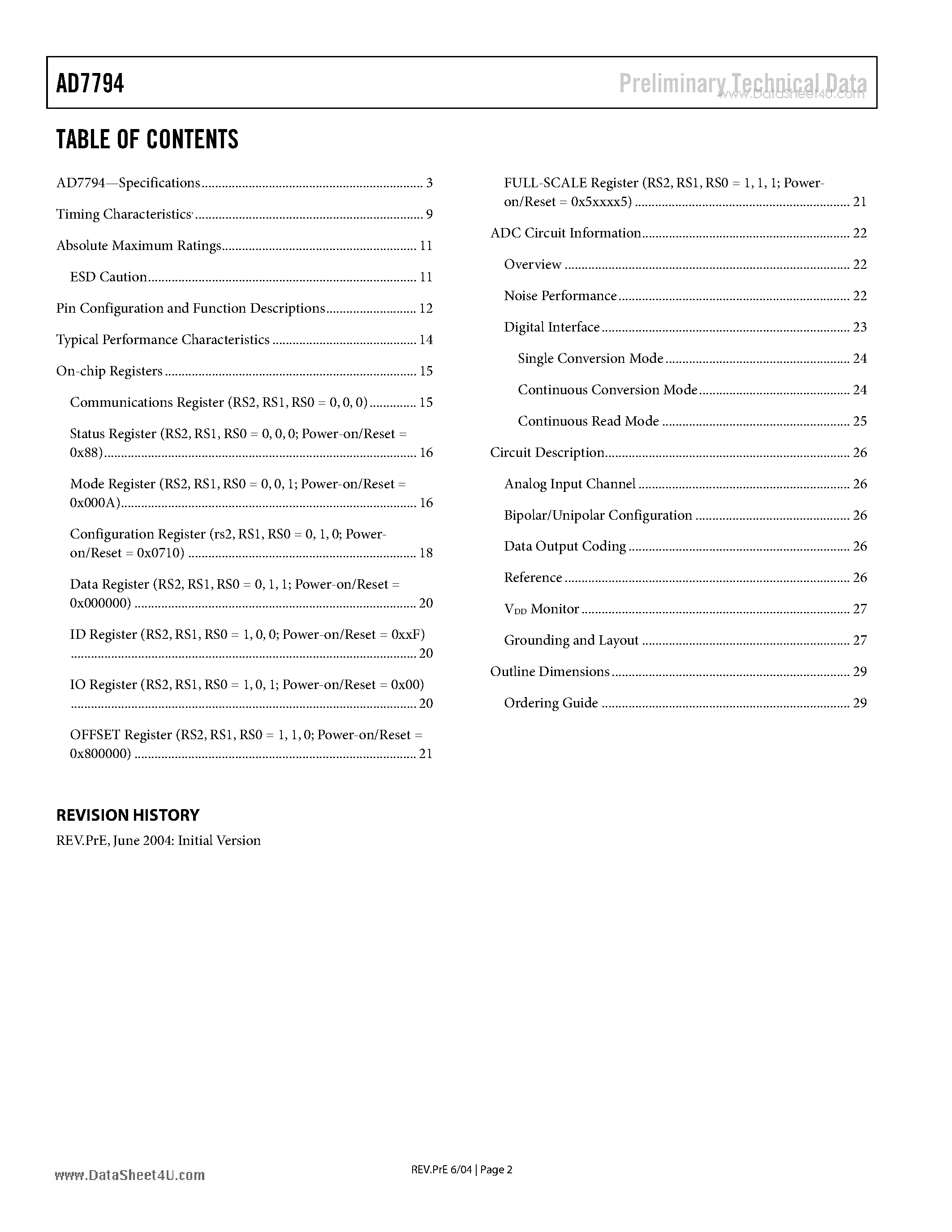 Datasheet AD7794 - Low Power 24-Bit Sigma-Delta ADC page 2