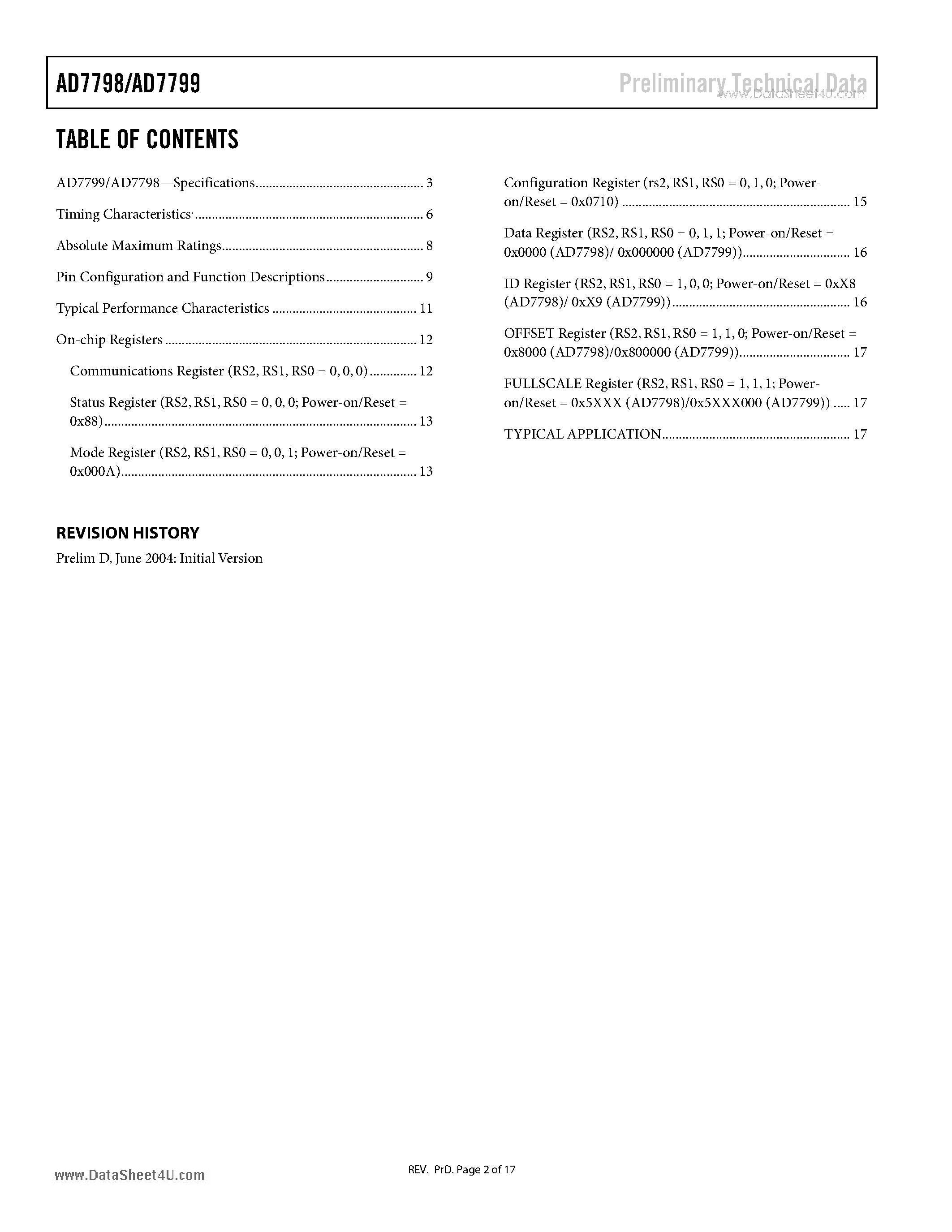 Datasheet AD7798 - Low Power 24-Bit/16-Bit Sigma-Delta ADC page 2
