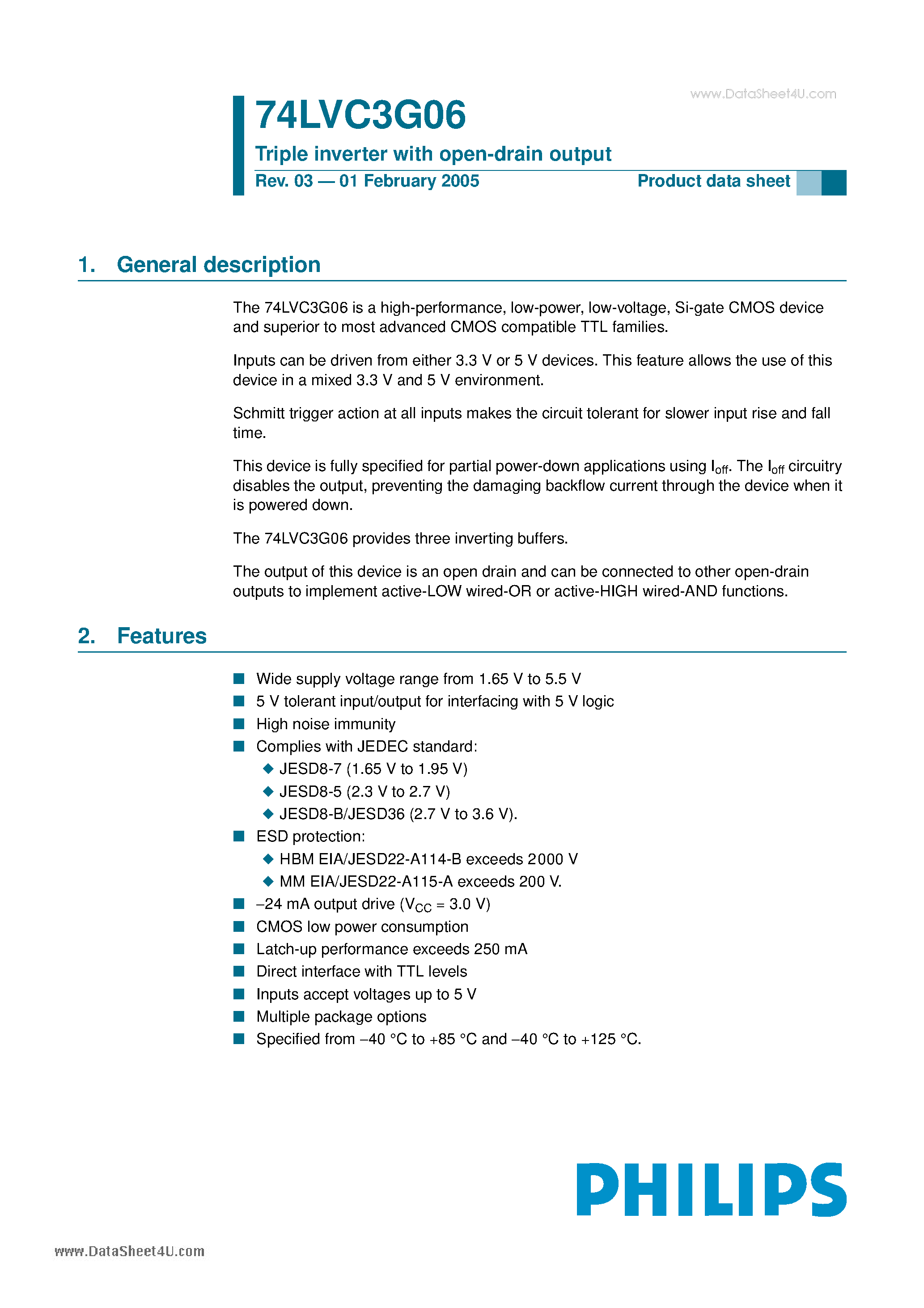 Datasheet 74LVC3G06 page 1 Datasheet 74LVC3G06 - Triple inverter page 1