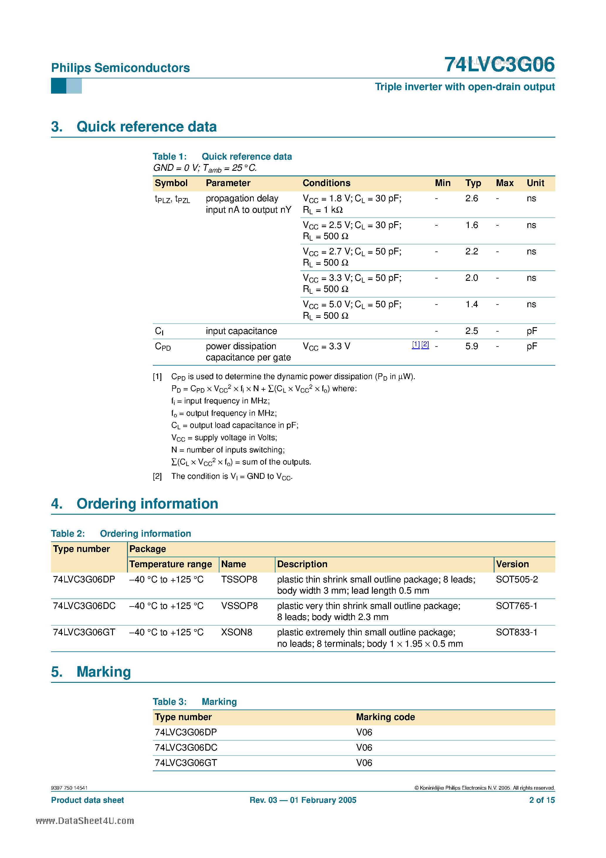 Datasheet 74LVC3G06 page 2 Datasheet 74LVC3G06 - Triple inverter page 2