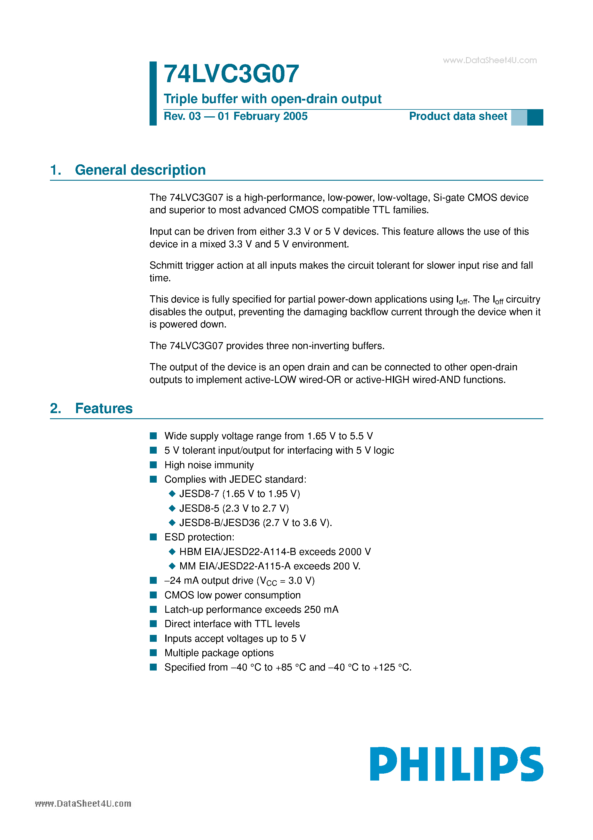 Datasheet 74LVC3G07 page 1 Datasheet 74LVC3G07 - Triple buffer page 1