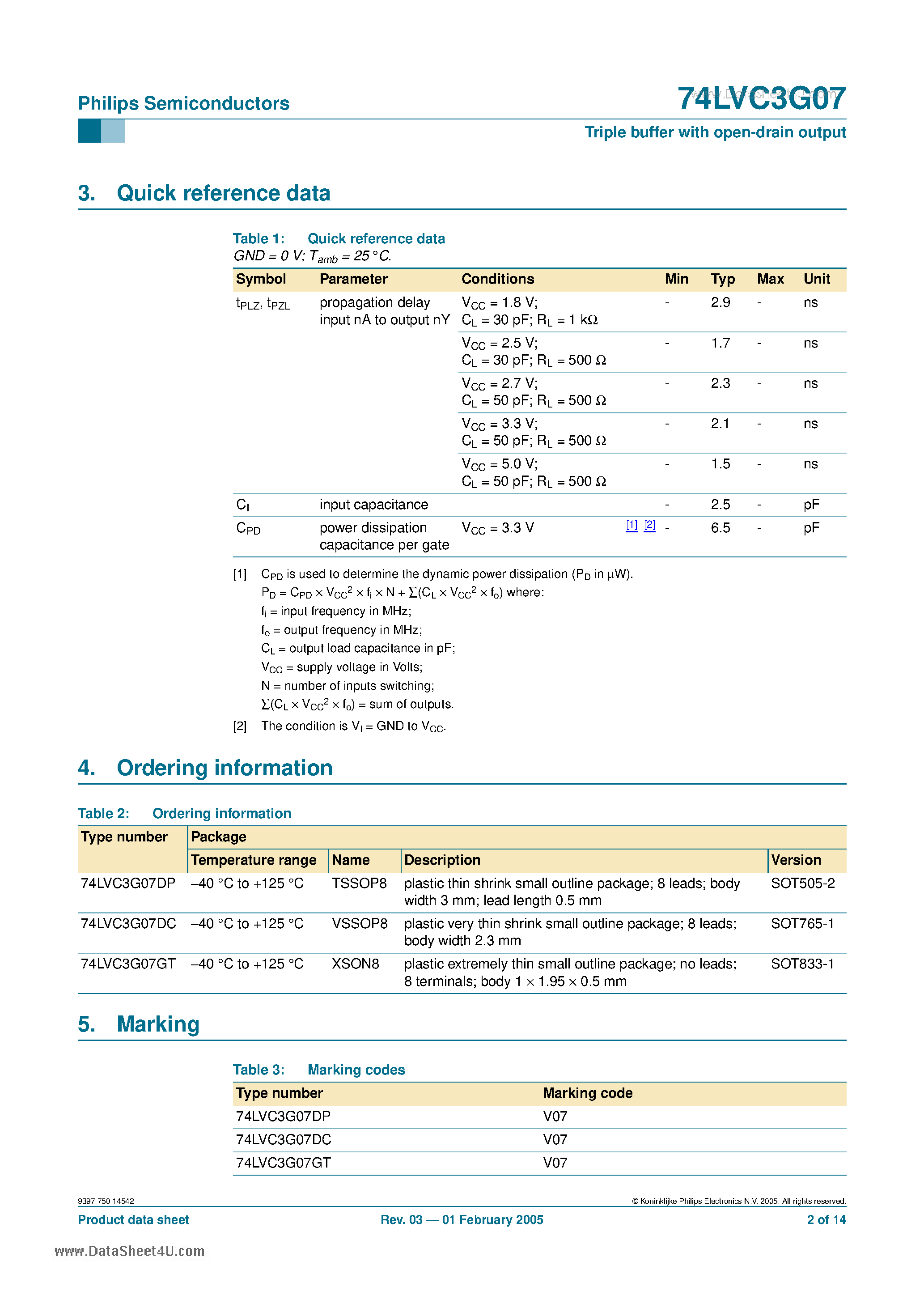 Datasheet 74LVC3G07 page 2 Datasheet 74LVC3G07 - Triple buffer page 2