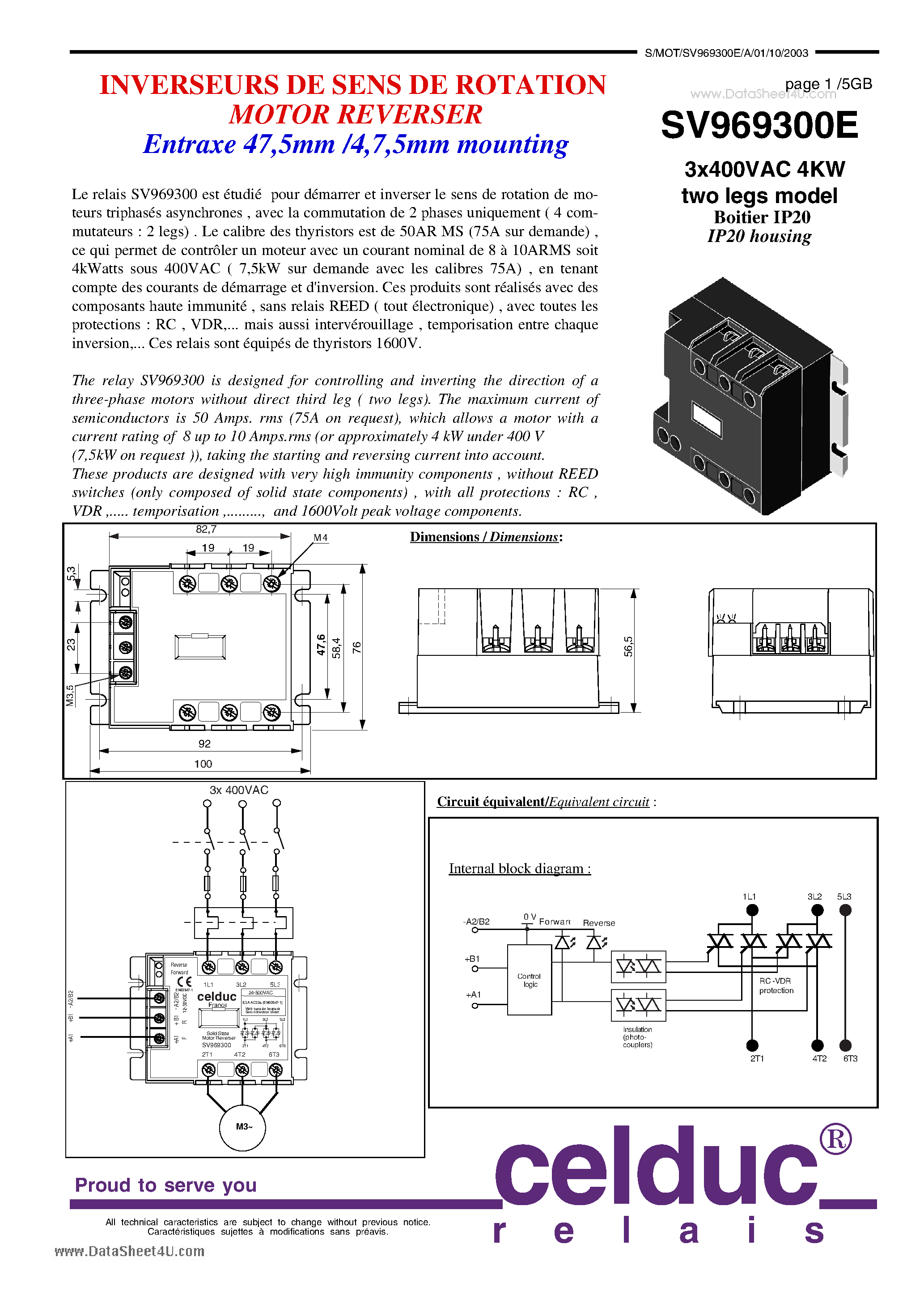 Даташит на микросхему SV969300E страница 1 Даташит SV969300E - Entraxe 47.5mm /4.7.5mm mounting страница 1