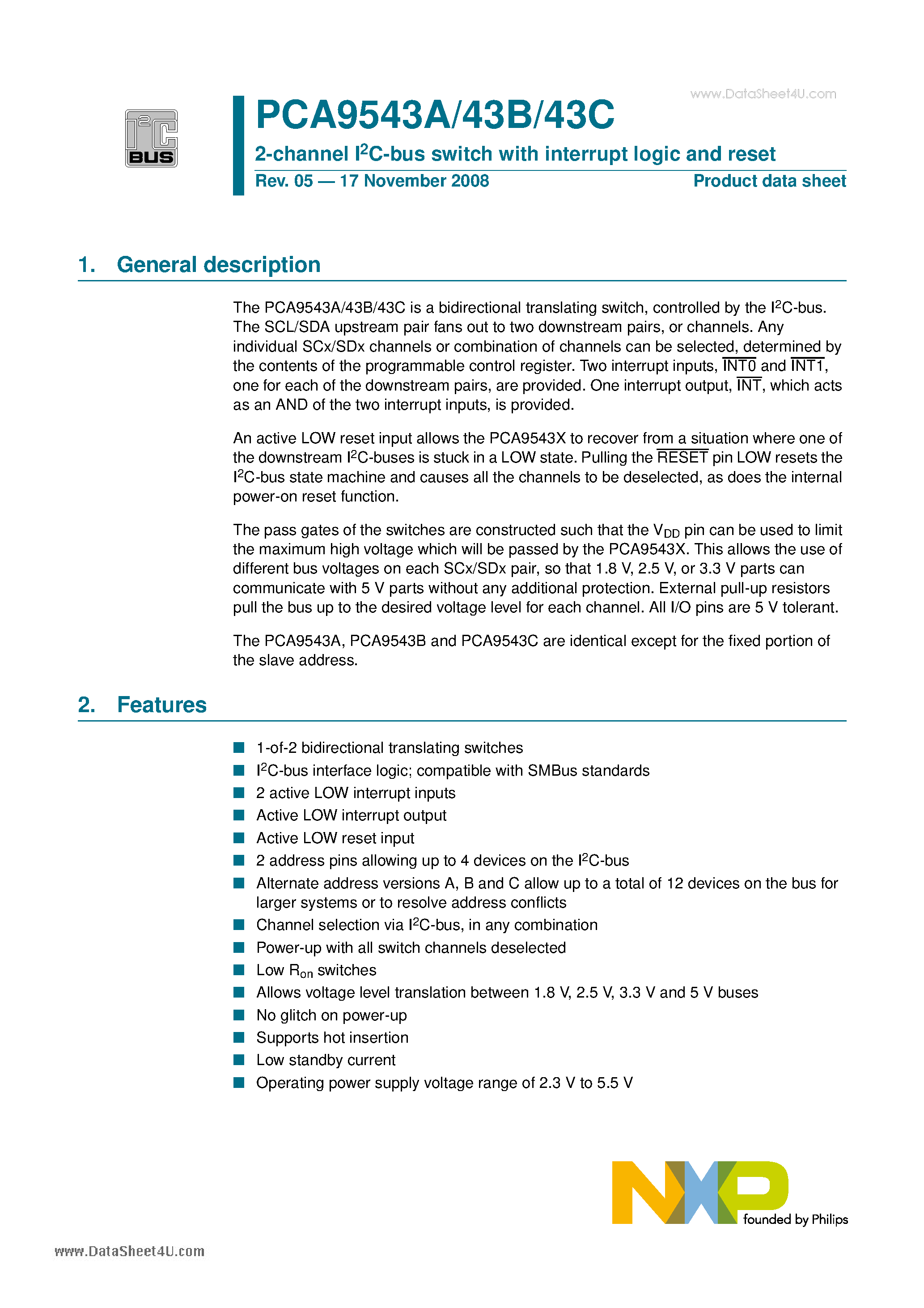Datasheet PCA9543A - 2-channel I2C-bus switch page 1
