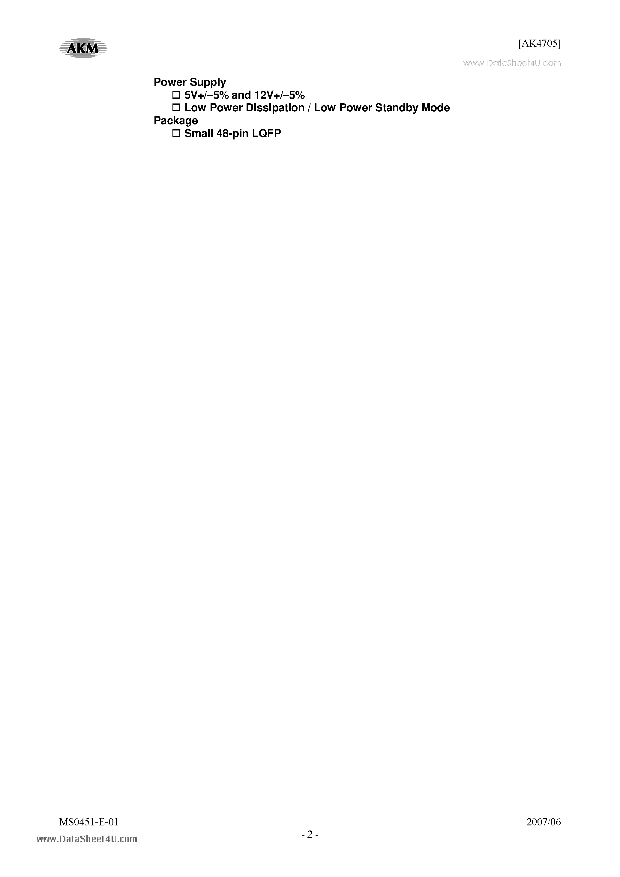 Datasheet AK4705 - 2ch 24bit DAC page 2