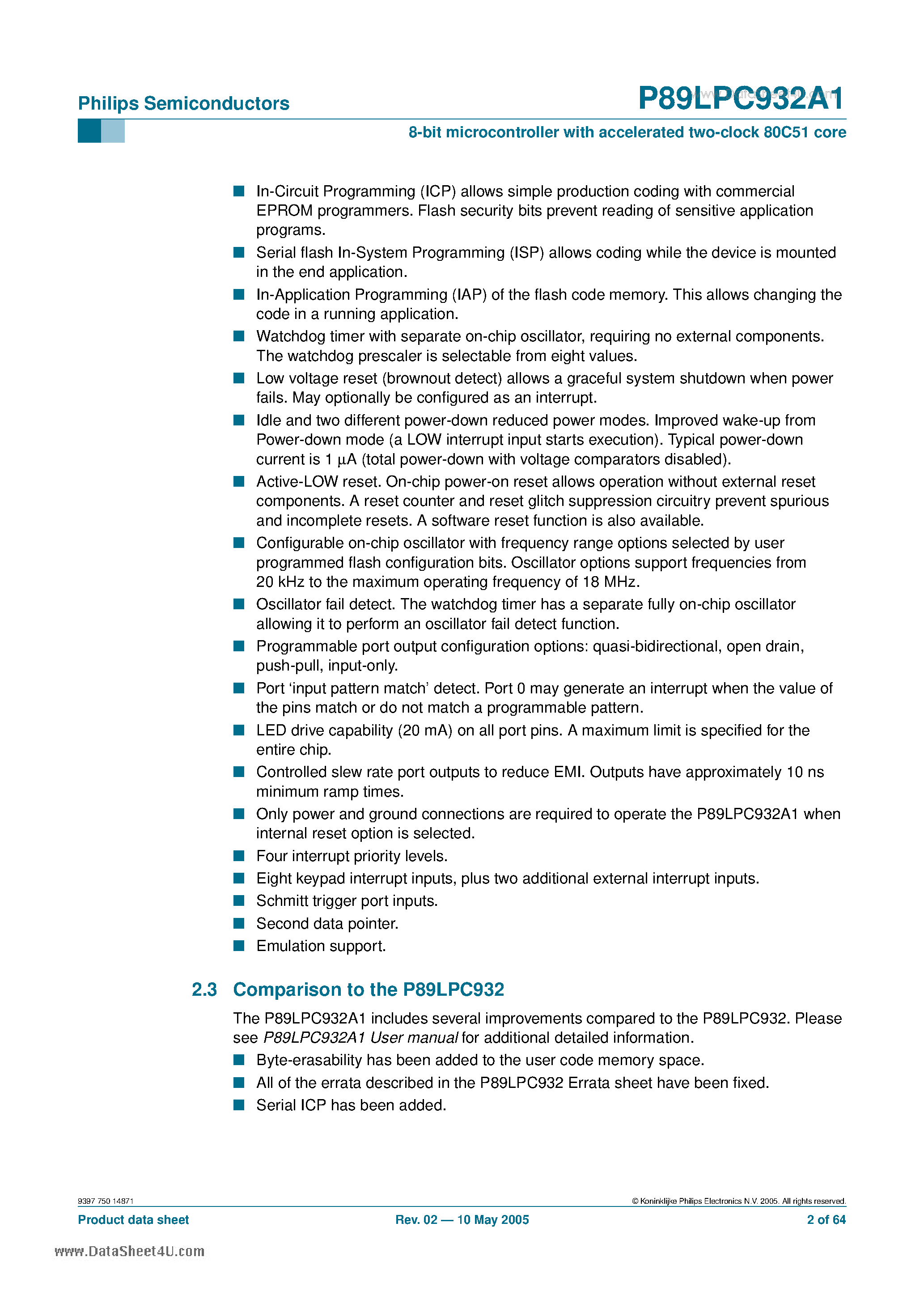 Datasheet P89LPC932A1 page 2 Datasheet P89LPC932A1 - 8-Bit Microcontroller page 2