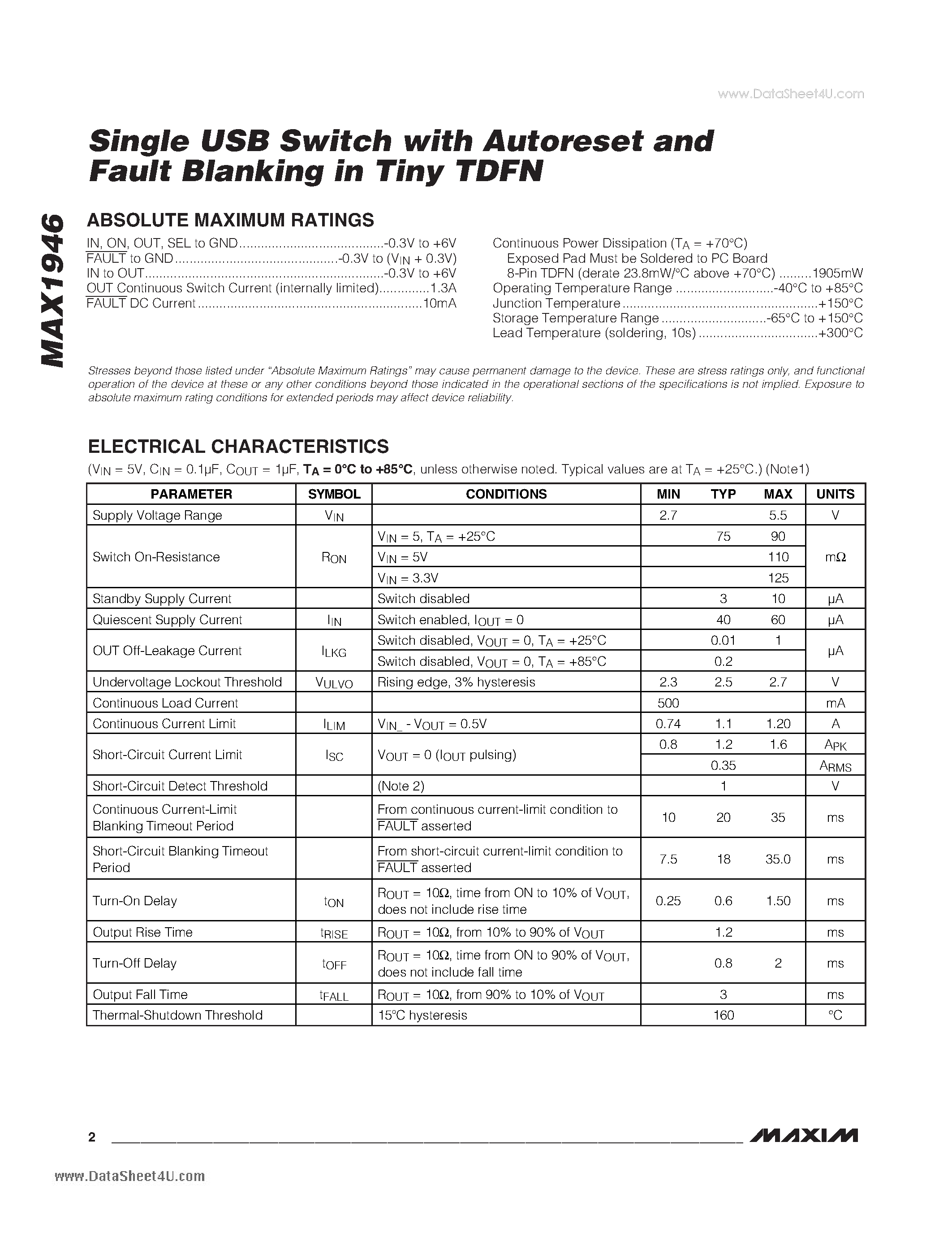 Datasheet MAX1946 - Single USB Switch page 2