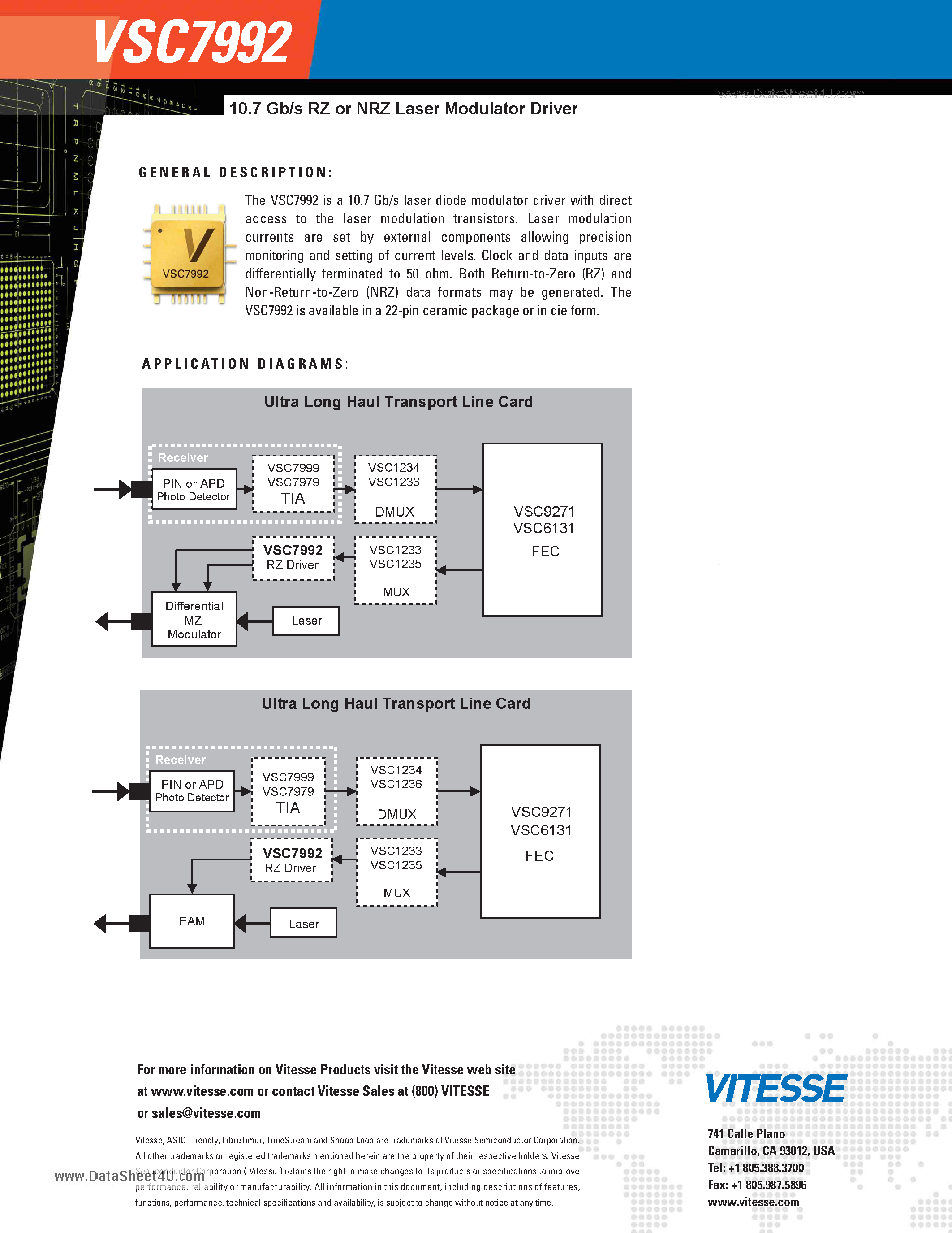 Даташит VSC7992 - 10.7 Gb/s RZ or NRZ Laser Modulator Driver страница 2