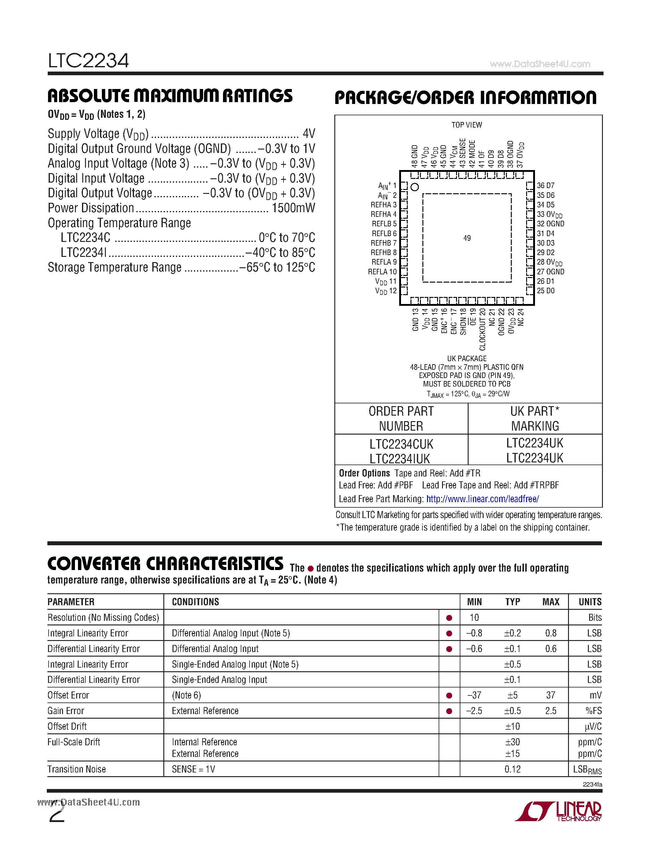 Datasheet LTC2234 - 10-Bit 135Msps ADC page 2