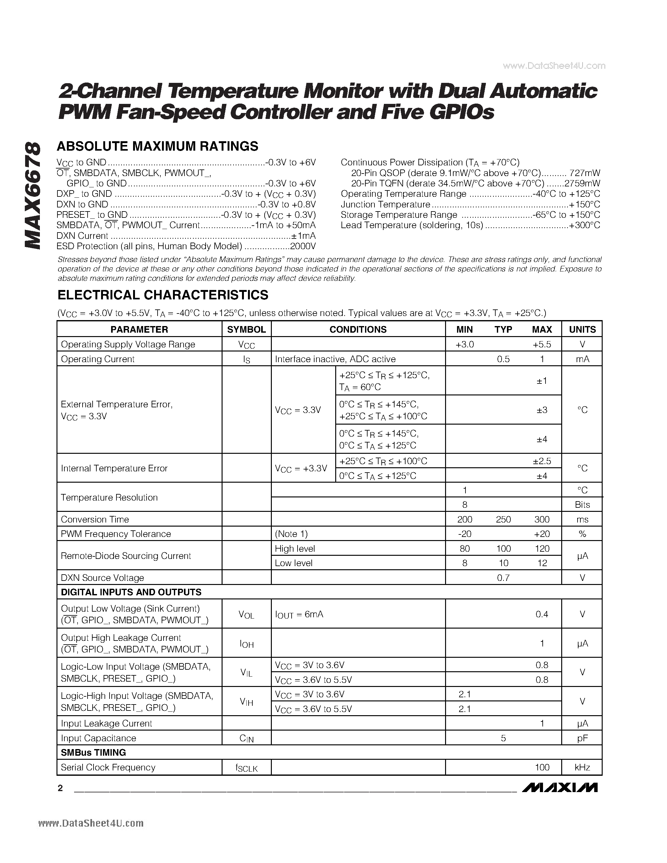 Datasheet MAX6678 - 2-Channel Temperature Monitor page 2