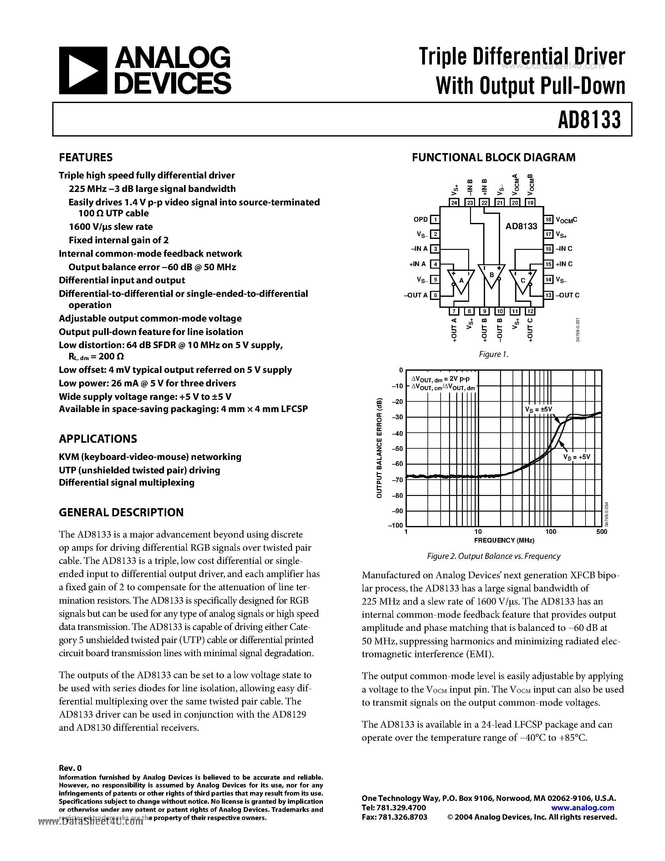 Datasheet AD8133 - Triple Differential Driver page 1