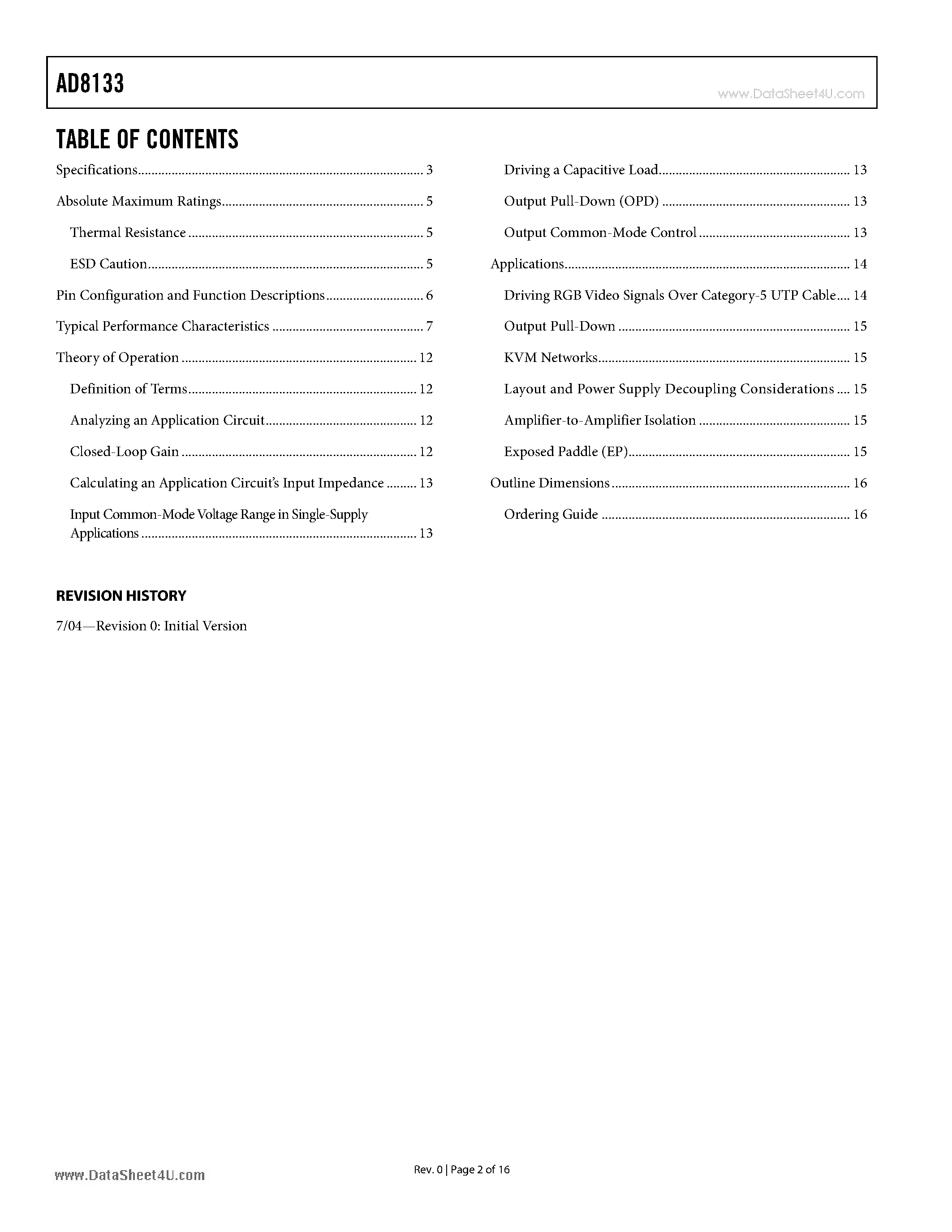 Datasheet AD8133 - Triple Differential Driver page 2