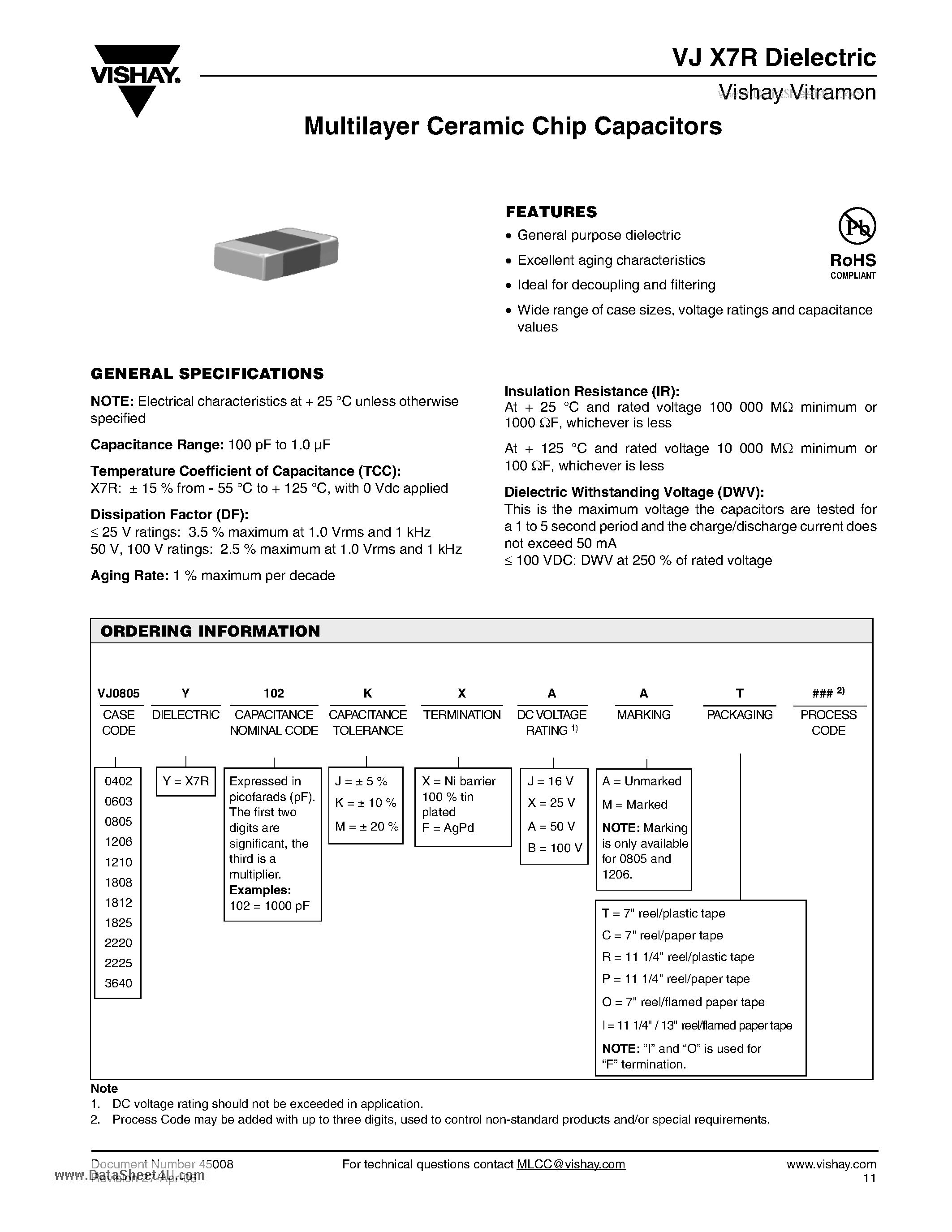 Datasheet VJ1206 - Multilayer Ceramic Chip Capacitors page 1