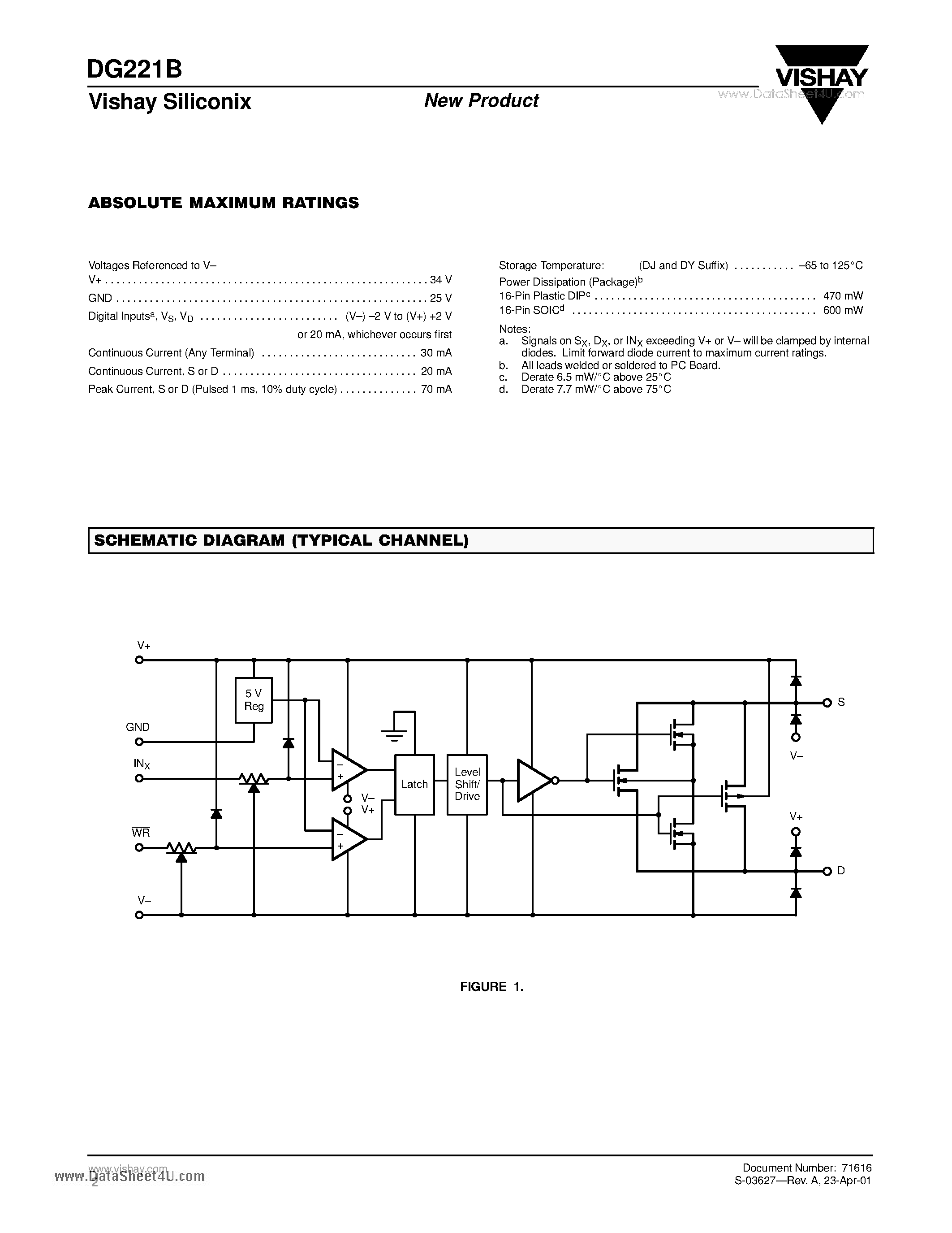 Даташит на микросхему DG221B страница 2 Даташит DG221B - Quad SPST CMOS Analog Switch страница 2