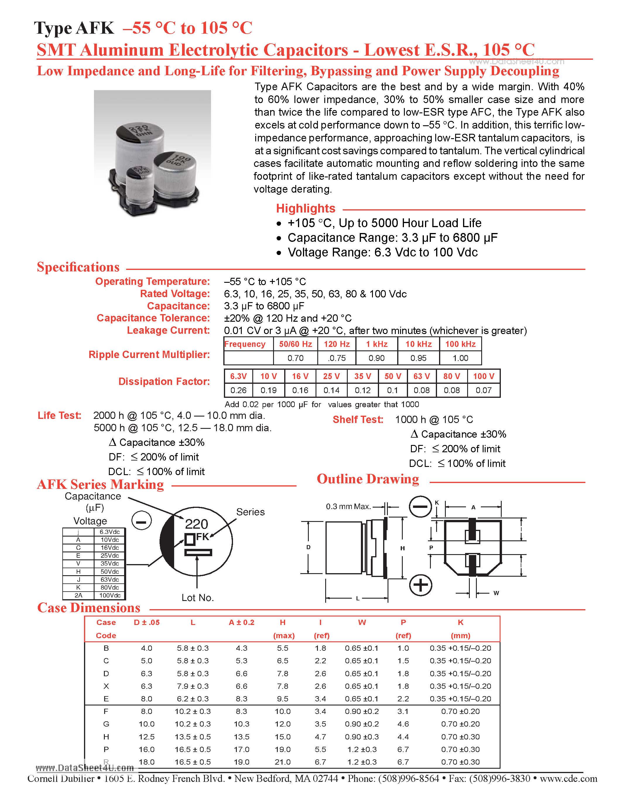 Datasheet AFK106M16B12T - SMT Aluminum Electrolytic Capacitors page 1