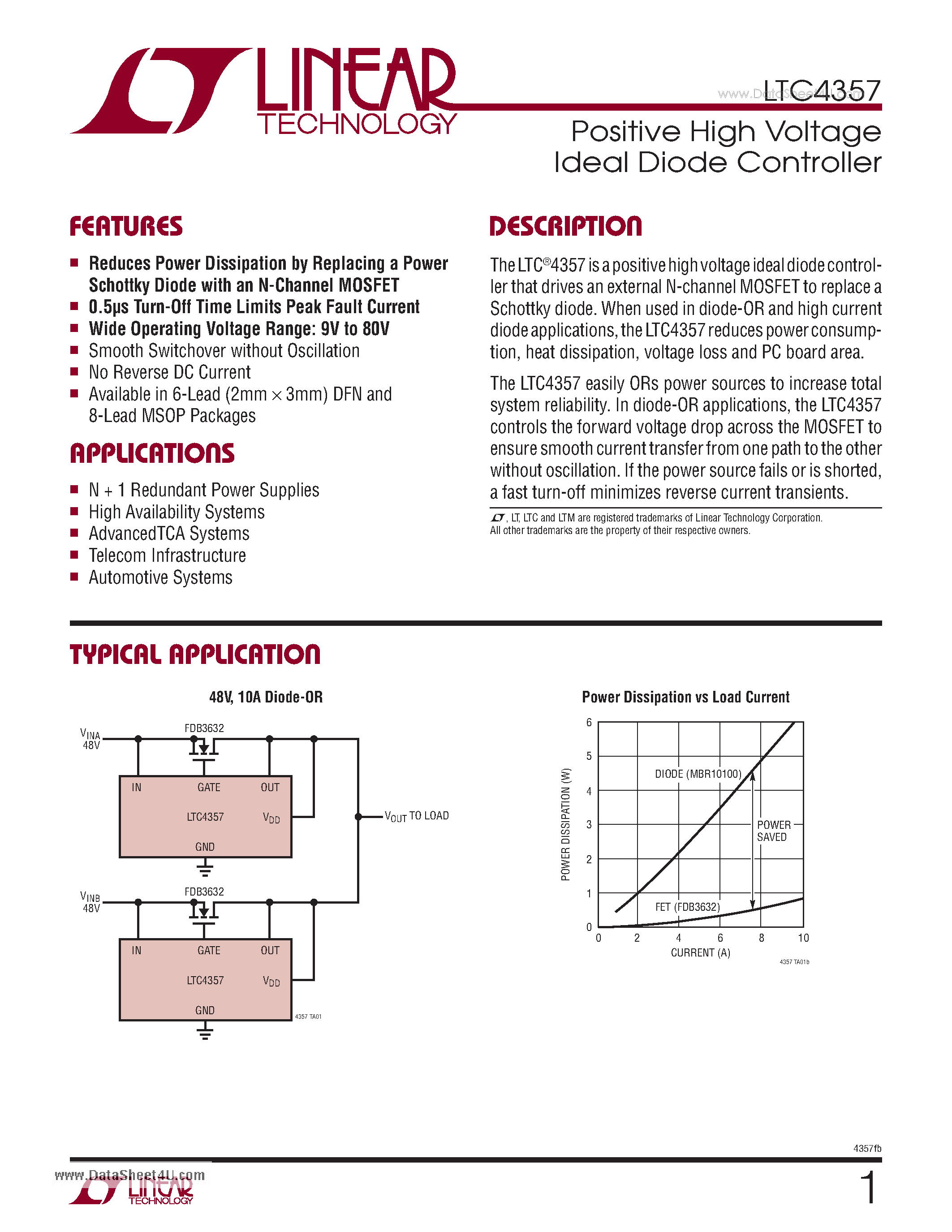 Даташит на микросхему LTC4357 страница 1 Даташит LTC4357 - Positive High Voltage Ideal Diode Controller страница 1