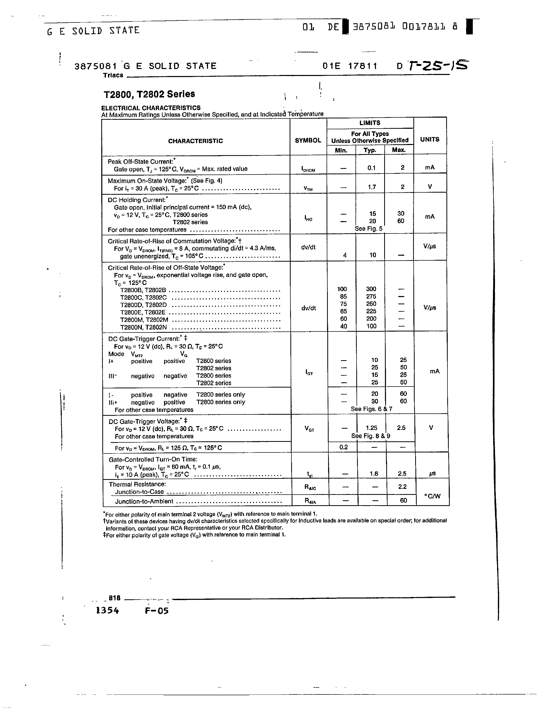 Datasheet T2800 - HIGH VOLTAGE 8 - A SILICON TRIACS page 2