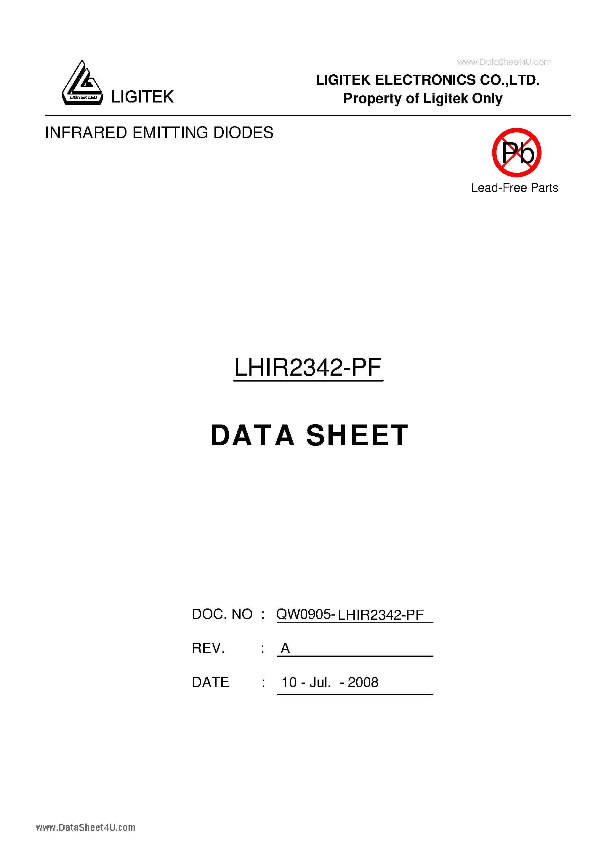 Даташит на микросхему LHIR2342-PF страница 1 Даташит LHIR2342-PF - INFRARED EMITTING DIODES страница 1