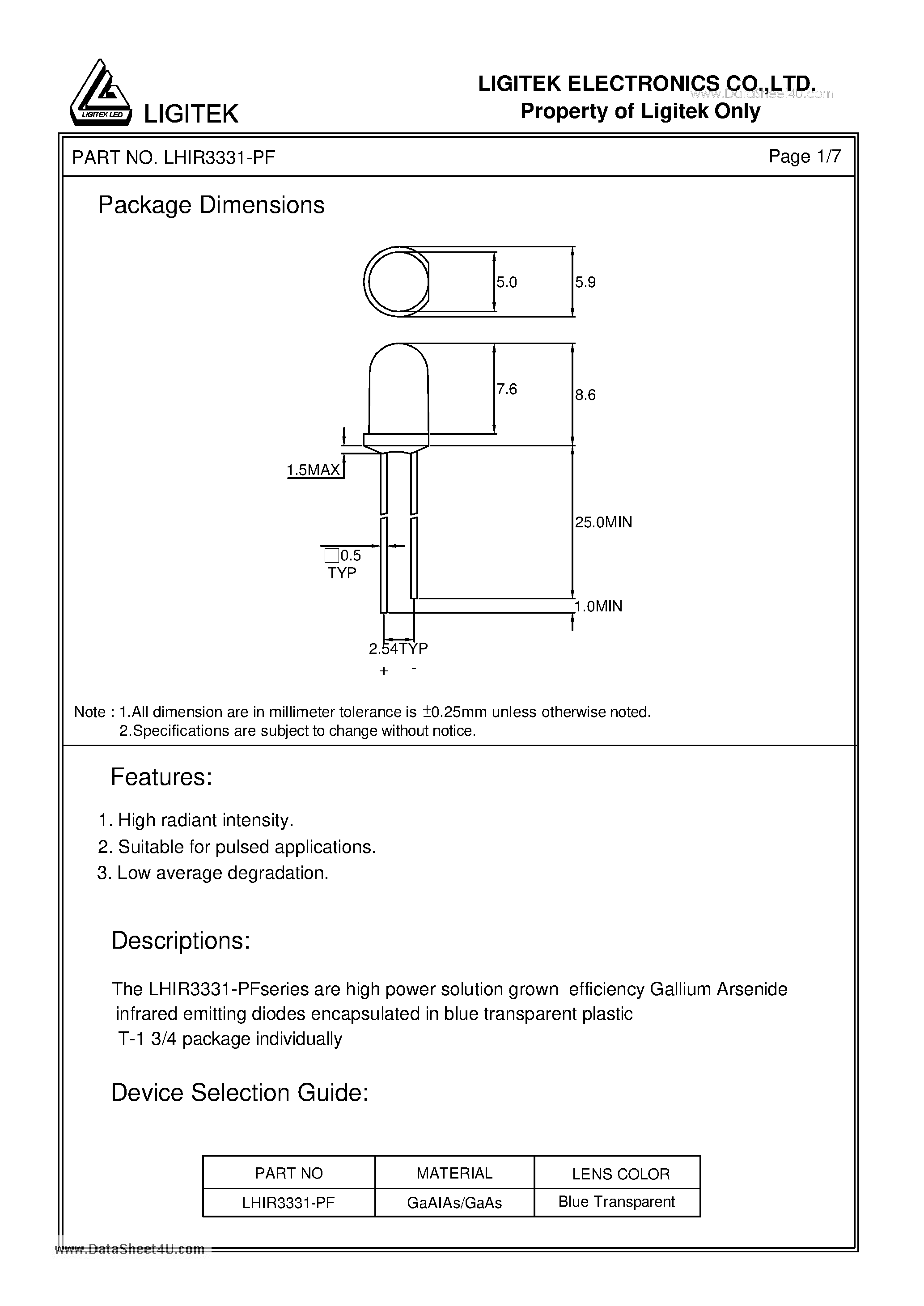 Даташит на микросхему LHIR3331-PF страница 2 Даташит LHIR3331-PF - INFRARED EMITTING DIODES страница 2