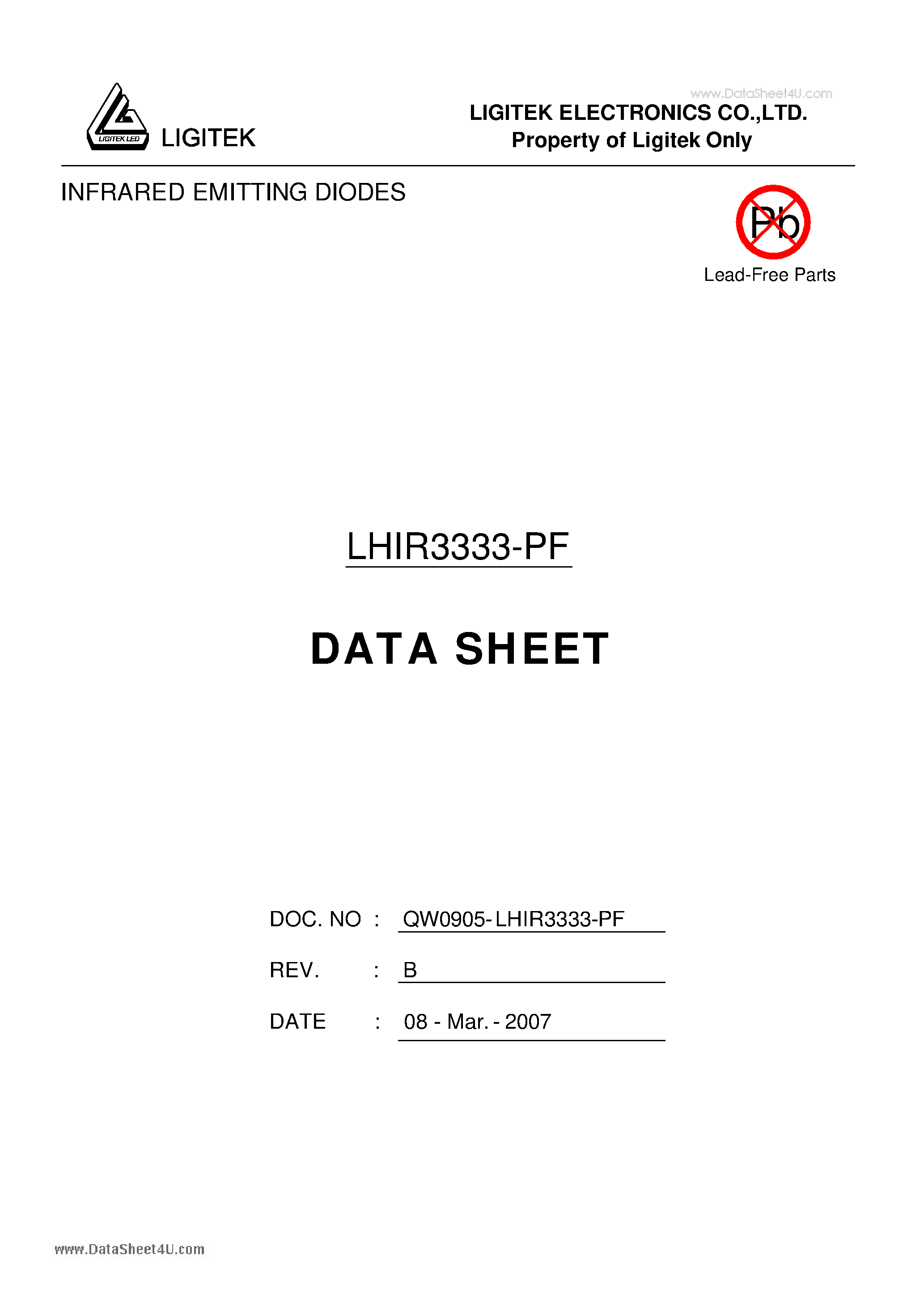 Даташит на микросхему LHIR3333-PF страница 1 Даташит LHIR3333-PF - INFRARED EMITTING DIODES страница 1