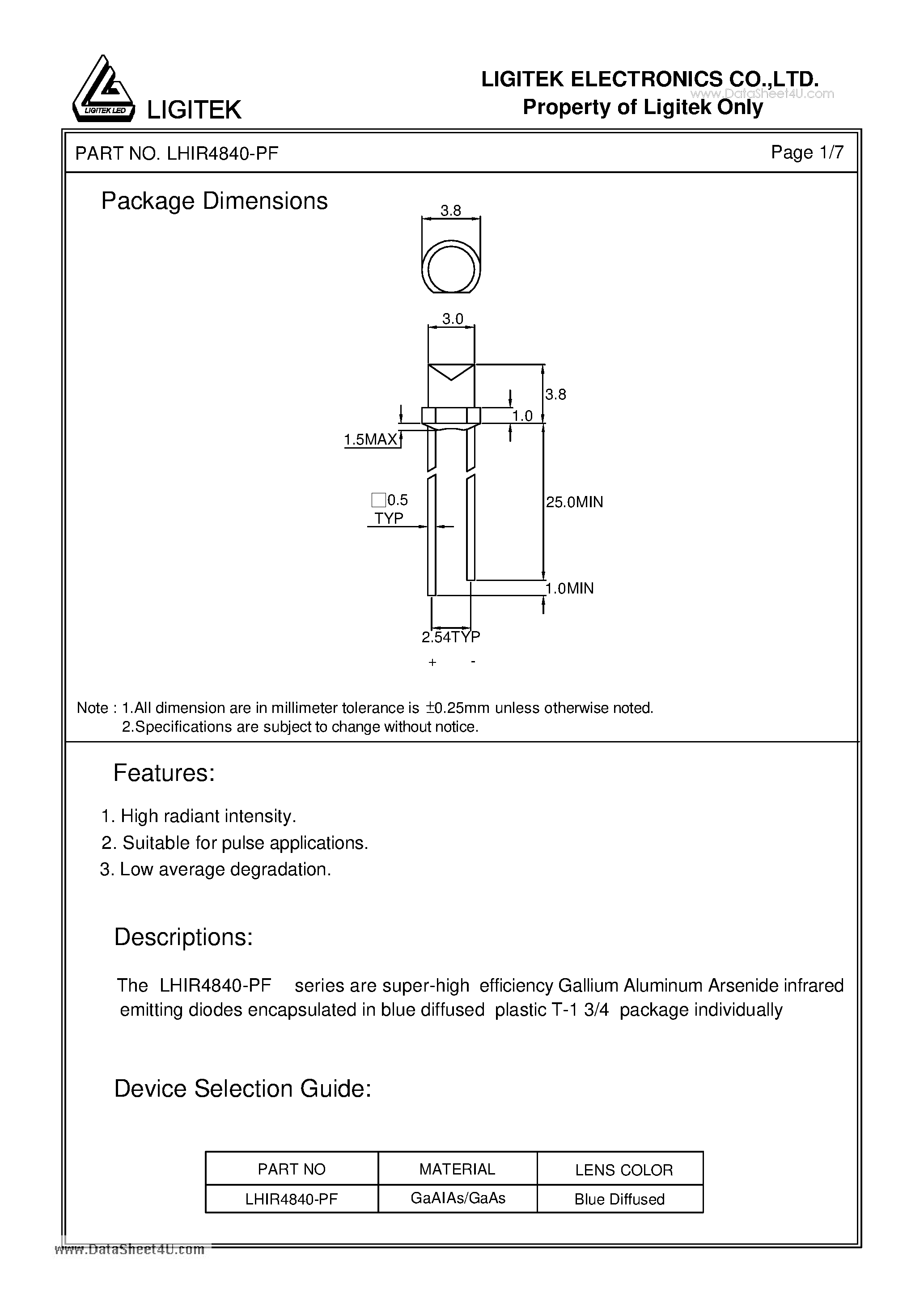Даташит на микросхему LHIR4840-PF страница 2 Даташит LHIR4840-PF - INFRARED EMITTING DIODES страница 2