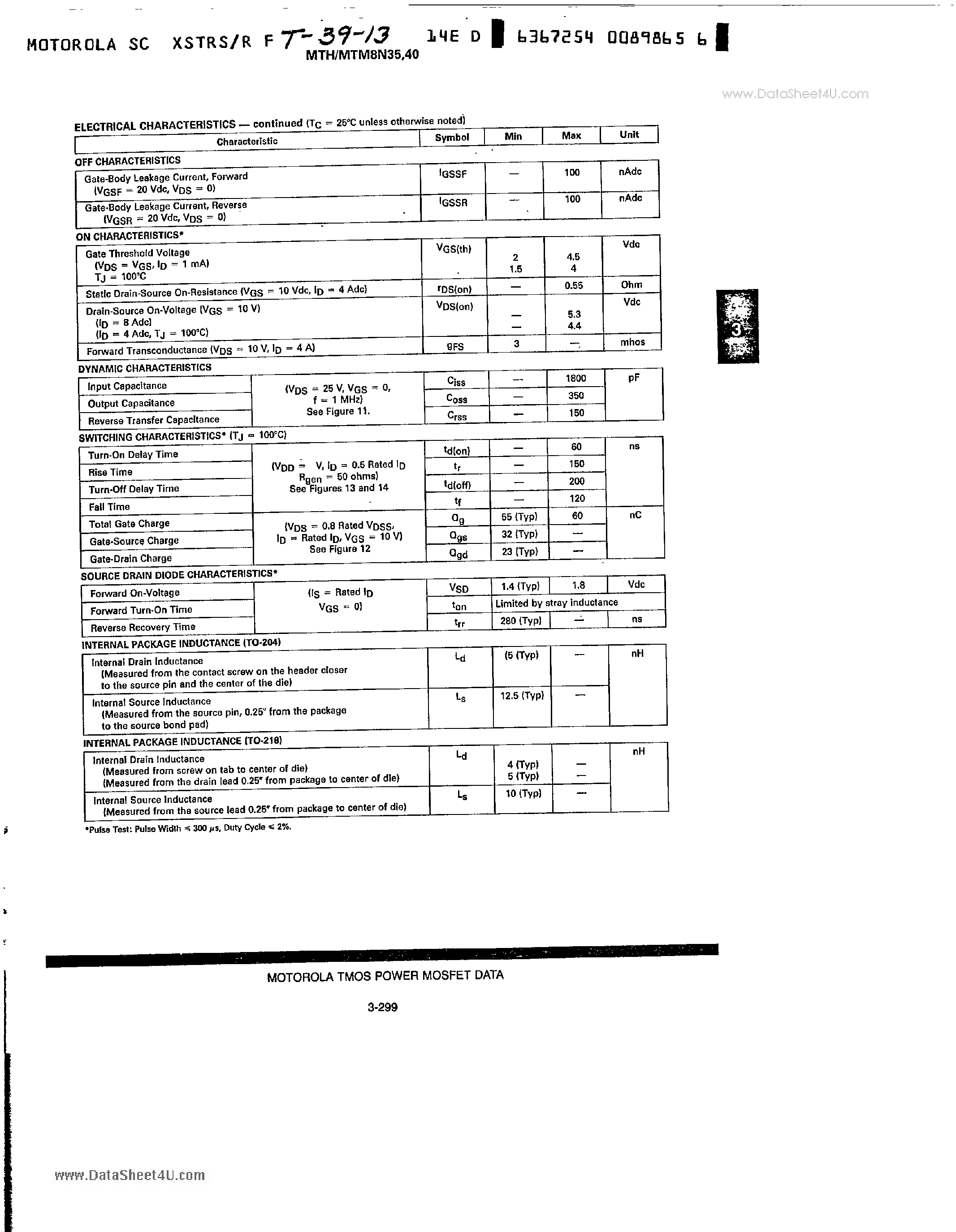 Datasheet MTH8N35 - Power Field Effect Transistor N-Channel Enhancement-Mode Silicon Gate TMOS page 2