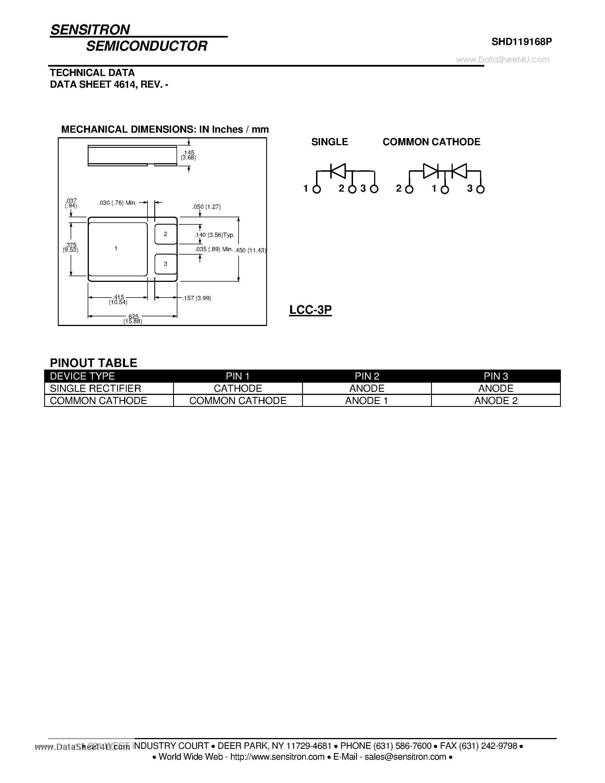 Datasheet SHD119168P page 2 Datasheet SHD119168P - HERMETIC POWER SCHOTTKY RECTIFIER page 2