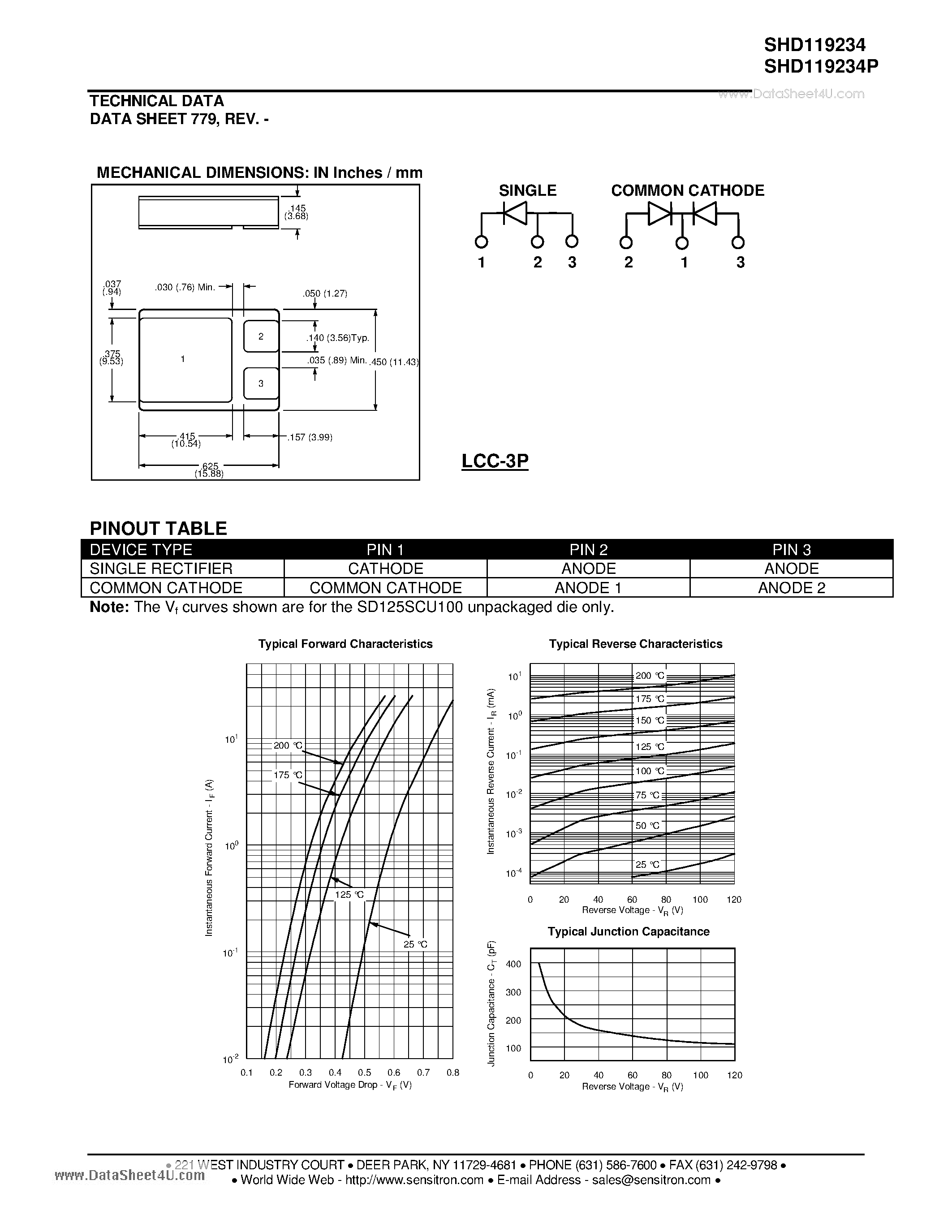 Datasheet SHD119234 - HERMETIC POWER SCHOTTKY RECTIFIER page 2