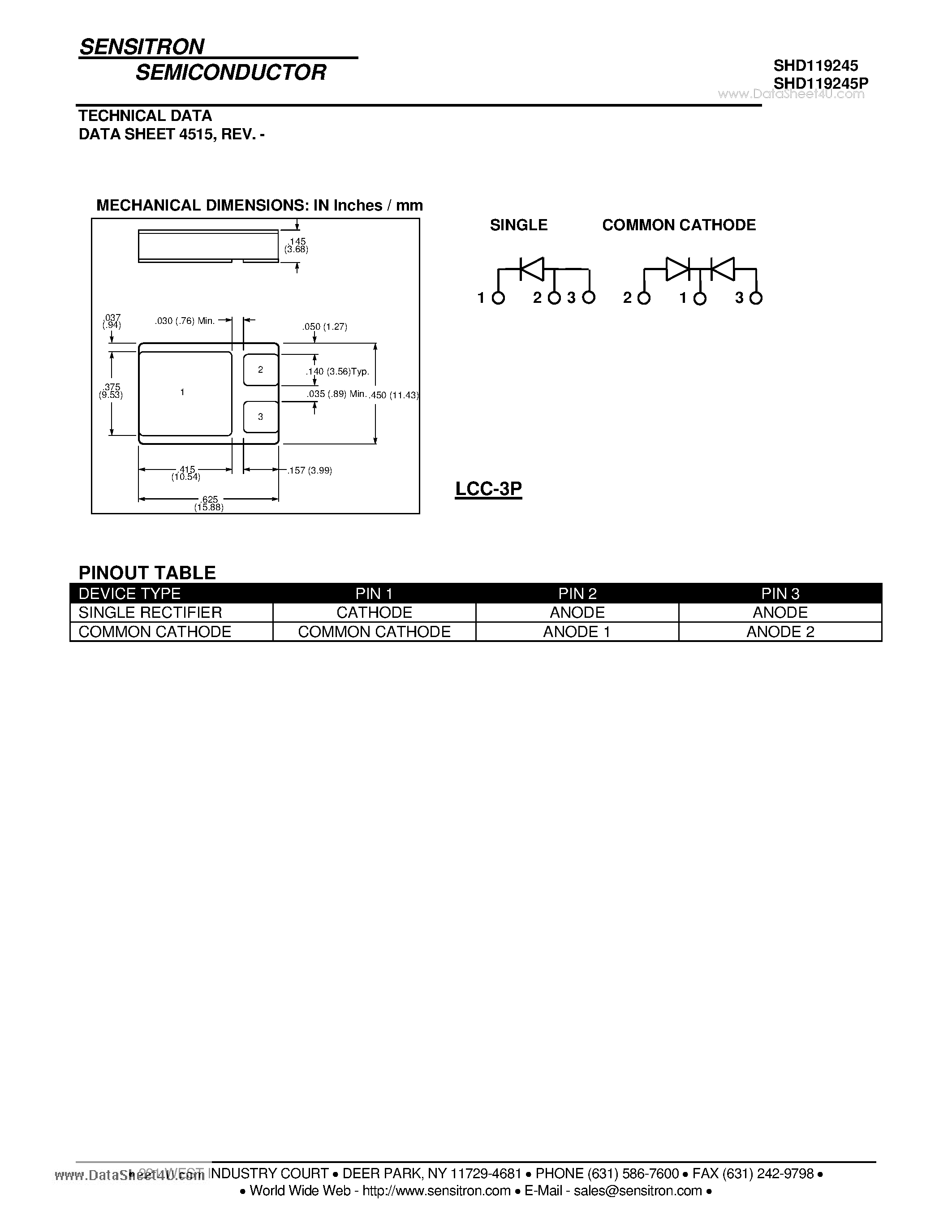 Datasheet SHD119245 - HERMETIC POWER SCHOTTKY RECTIFIER page 2