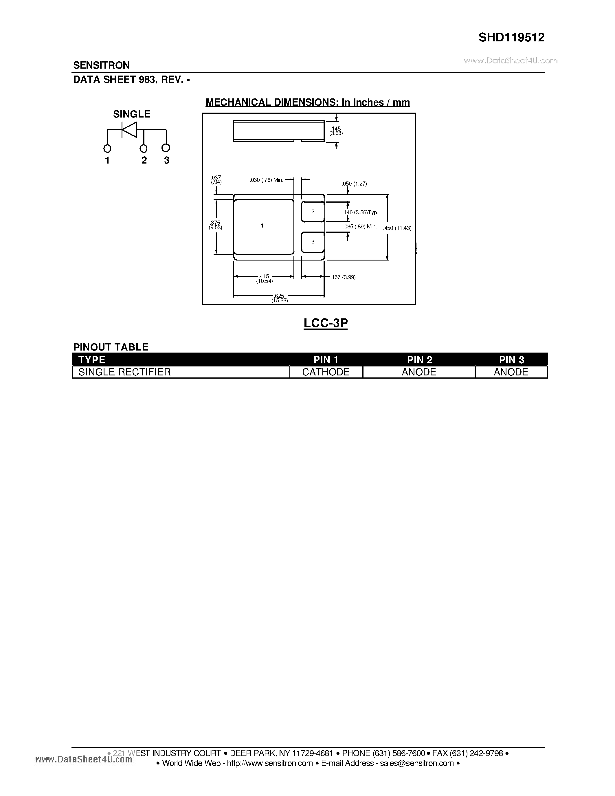 Datasheet SHD119512 page 2 Datasheet SHD119512 - HERMETIC POWER SCHOTTKY RECTIFIER Very Low Forward Voltage Drop page 2