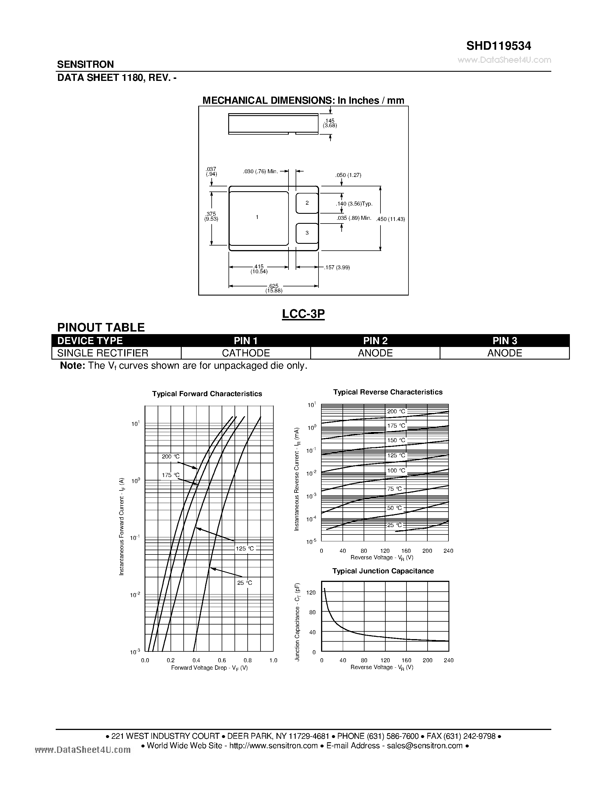 Datasheet SHD119534 page 2 Datasheet SHD119534 - HERMETIC POWER SCHOTTKY RECTIFIER Ultra Low Reverse Leakage page 2