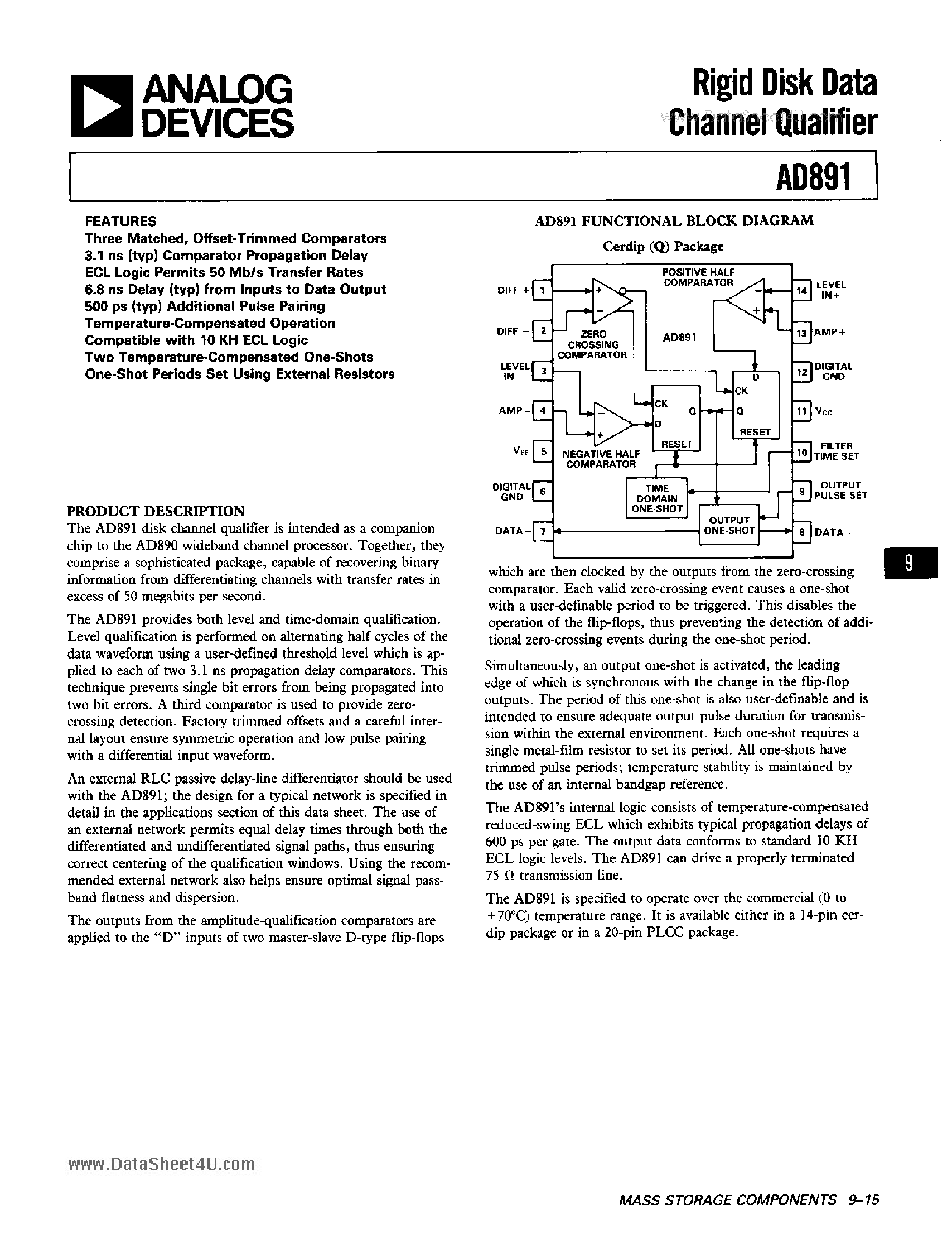 Datasheet AD891 - RIGID DISK DATA CHANNEL QUALIFIER page 1
