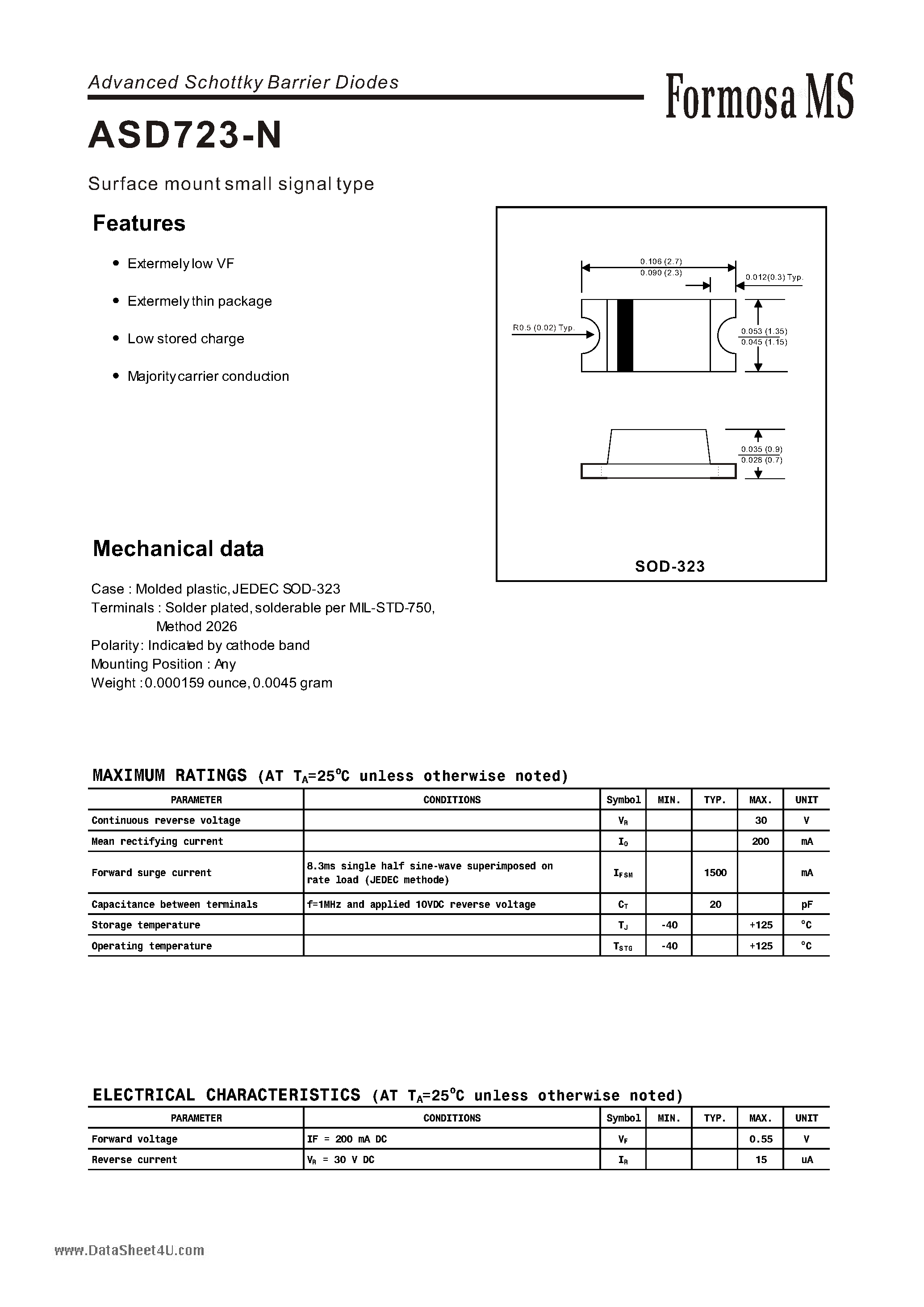 Datasheet ASD723-N - Advanced Schottky Barrier Diodes page 1