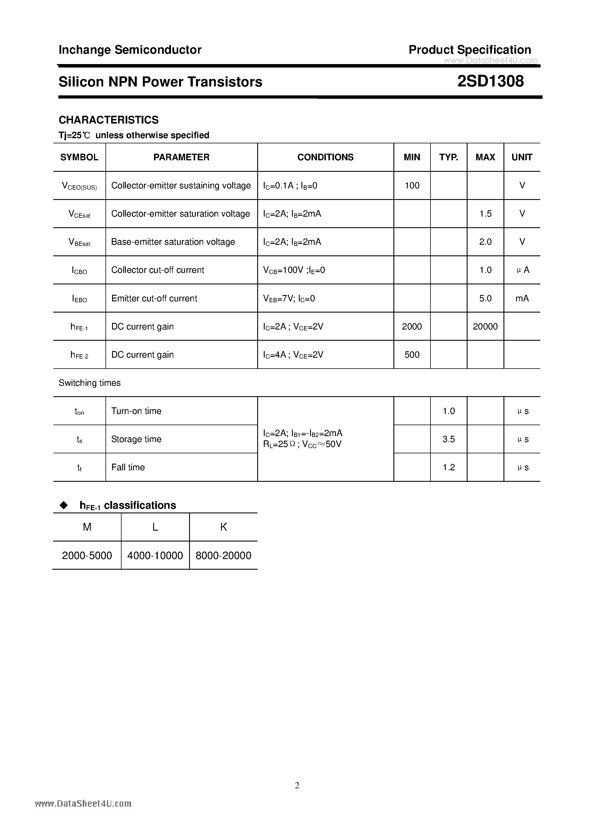 Datasheet D1308 - Search -----> 2SD1308 page 2