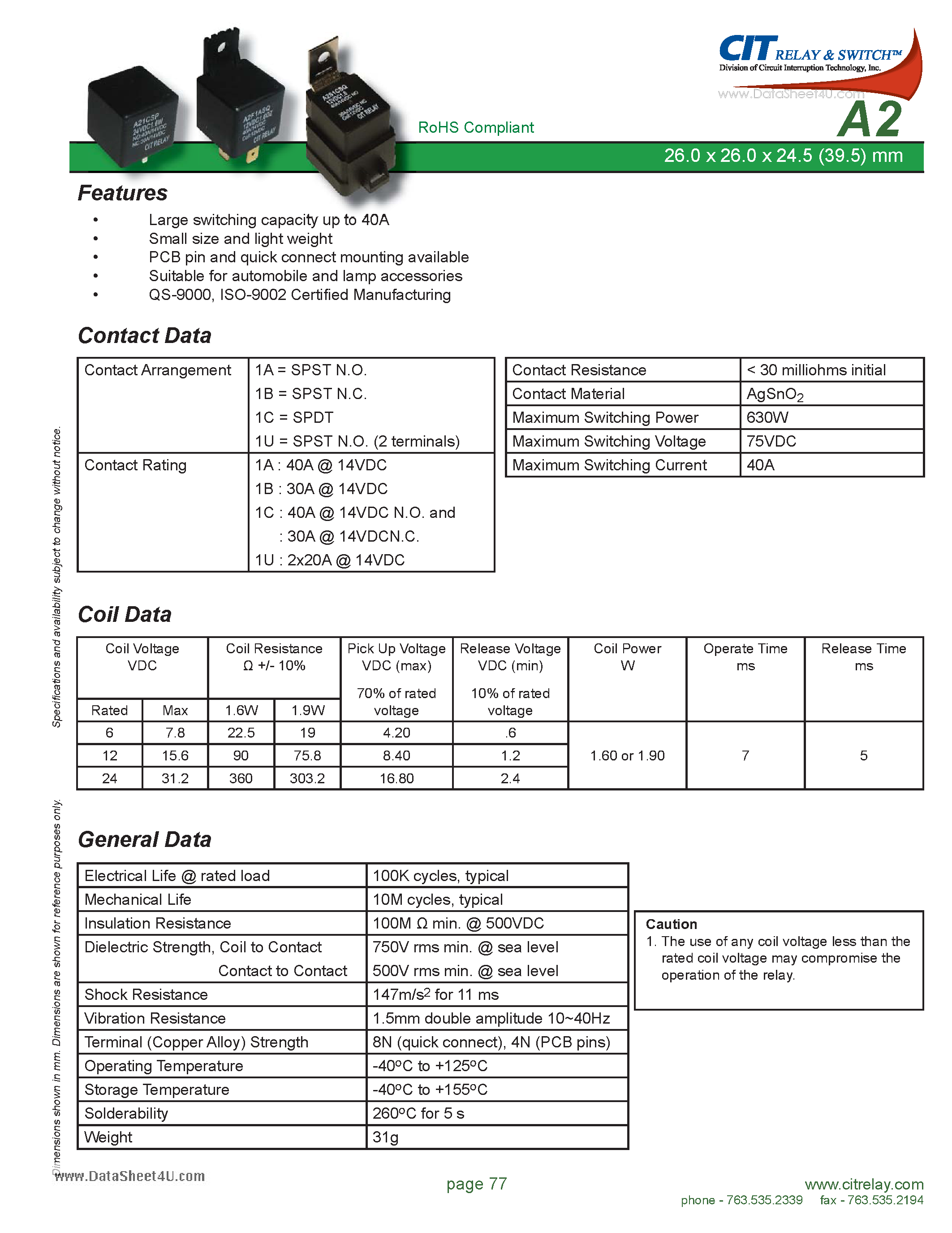 Даташит на микросхему A2F1ACP страница 1 Даташит A2F1ACP - CIT SWITCH страница 1