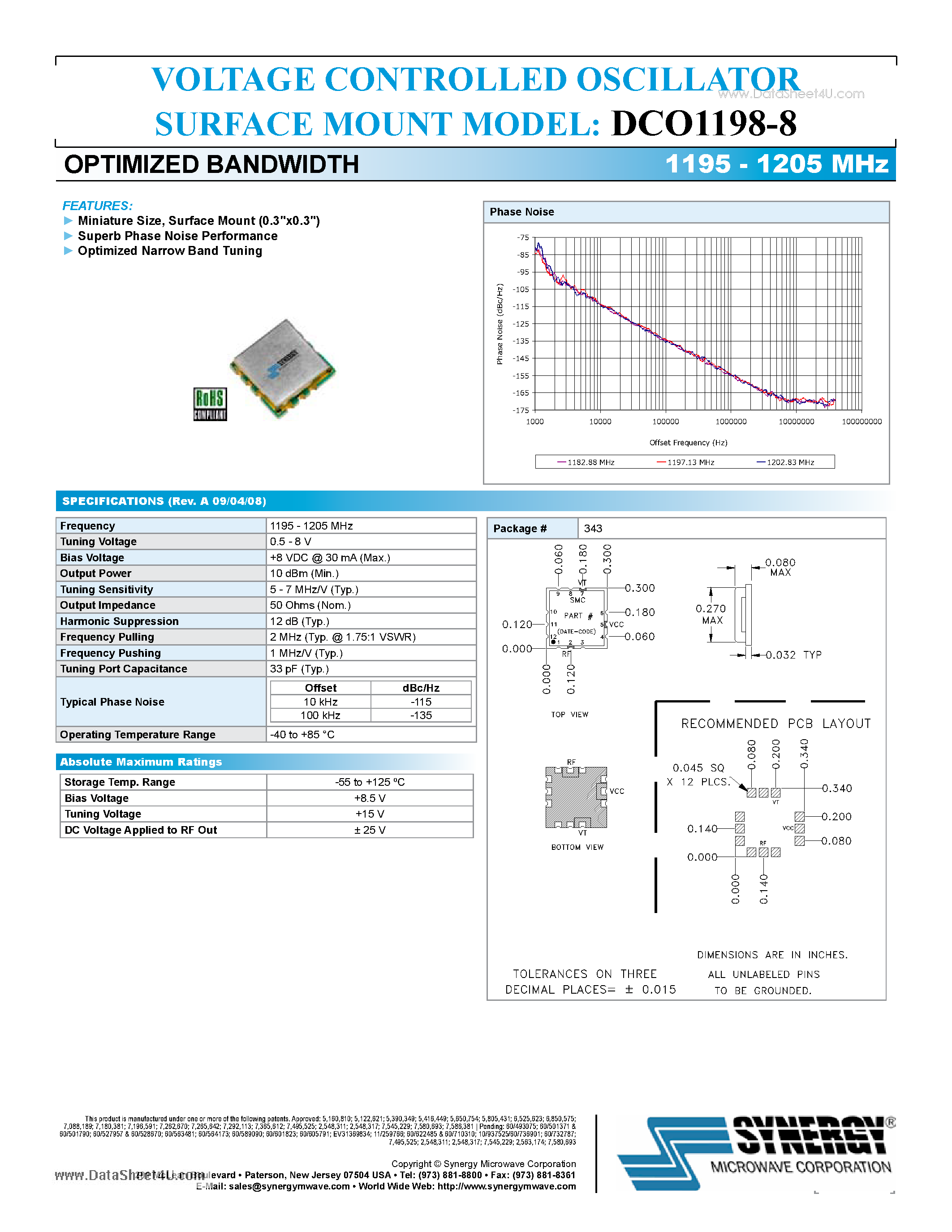 Datasheet DCO1198-8 - VOLTAGE CONTROLLED OSCILLATOR page 1