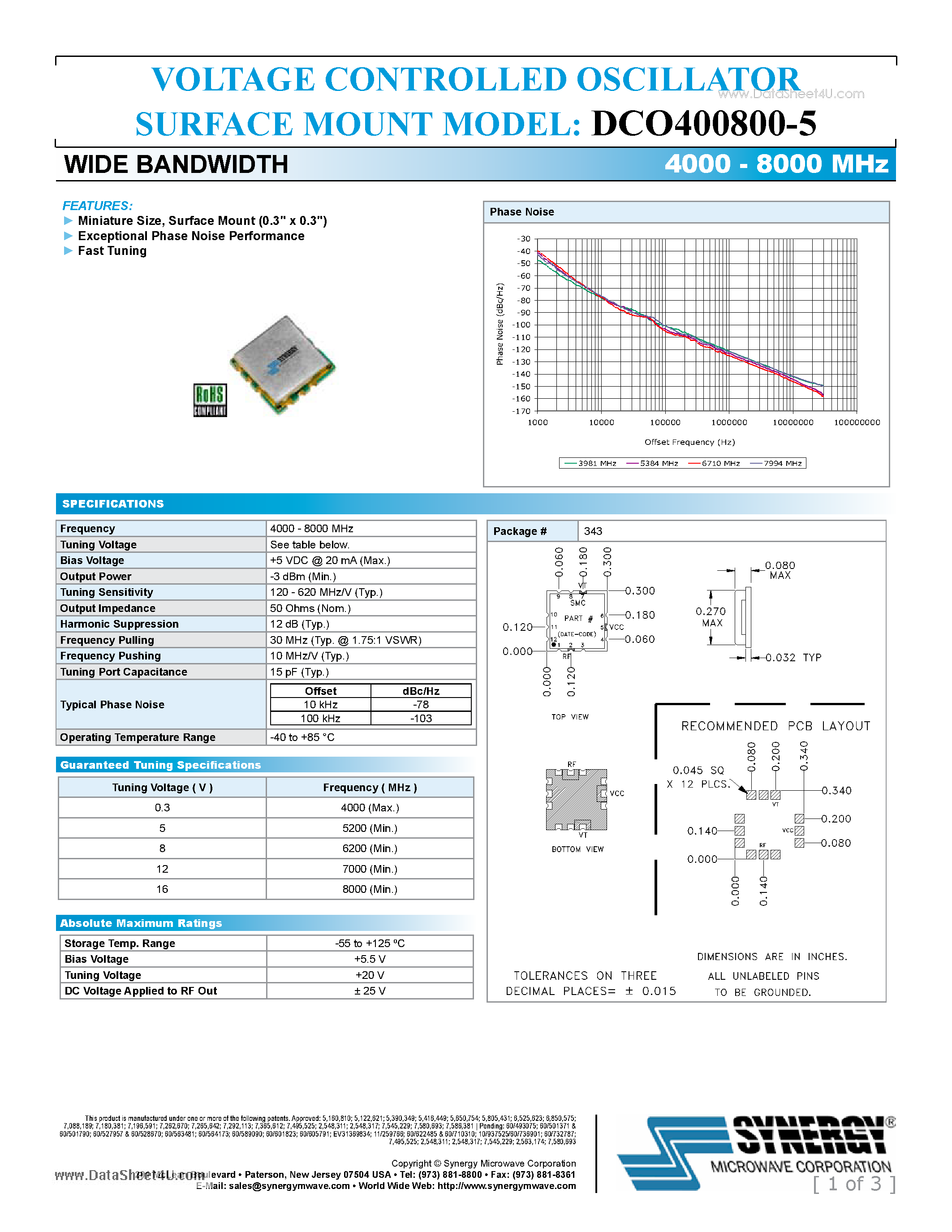 Datasheet DCO400800-5 - VOLTAGE CONTROLLED OSCILLATOR page 1