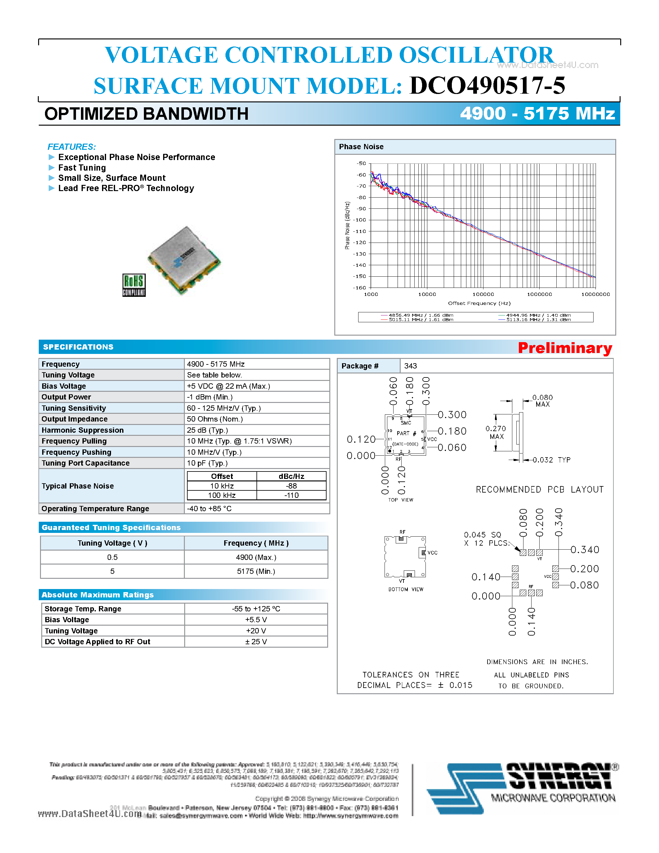 Datasheet DCO490517-5 - VOLTAGE CONTROLLED OSCILLATOR page 1