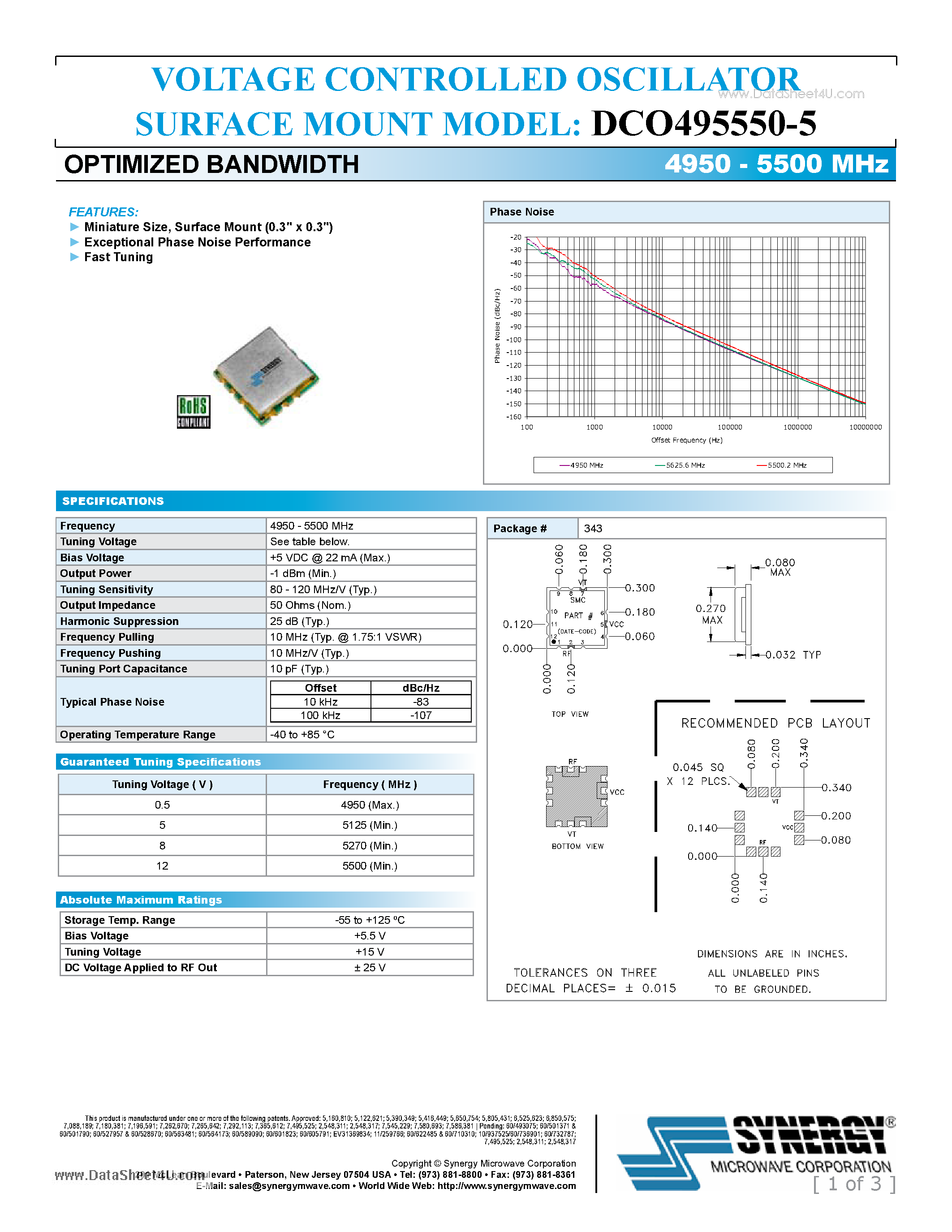 Datasheet DCO495550-5 - VOLTAGE CONTROLLED OSCILLATOR page 1