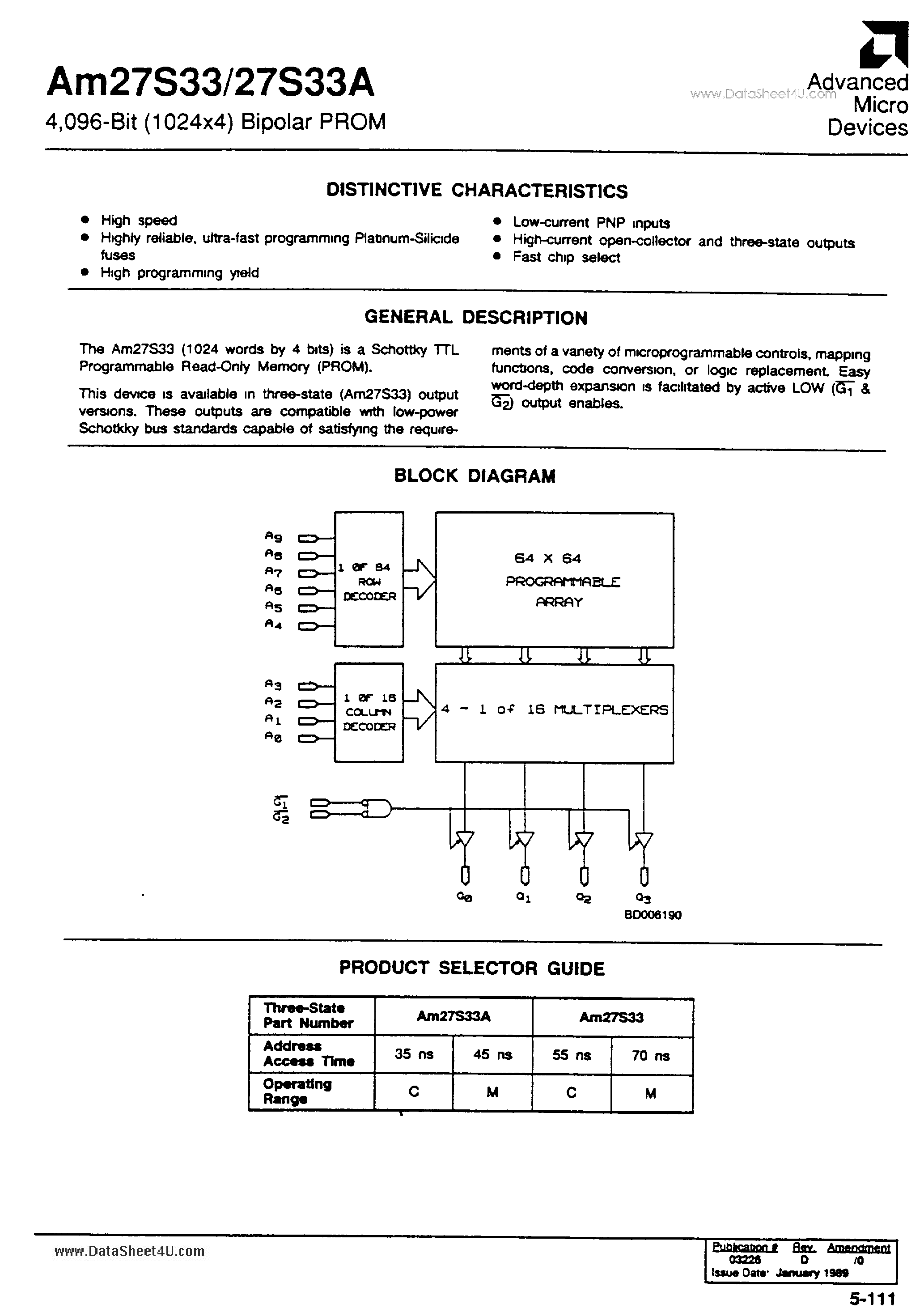 Datasheet AM27S33 - 4096 bit Bipolar PROM page 1