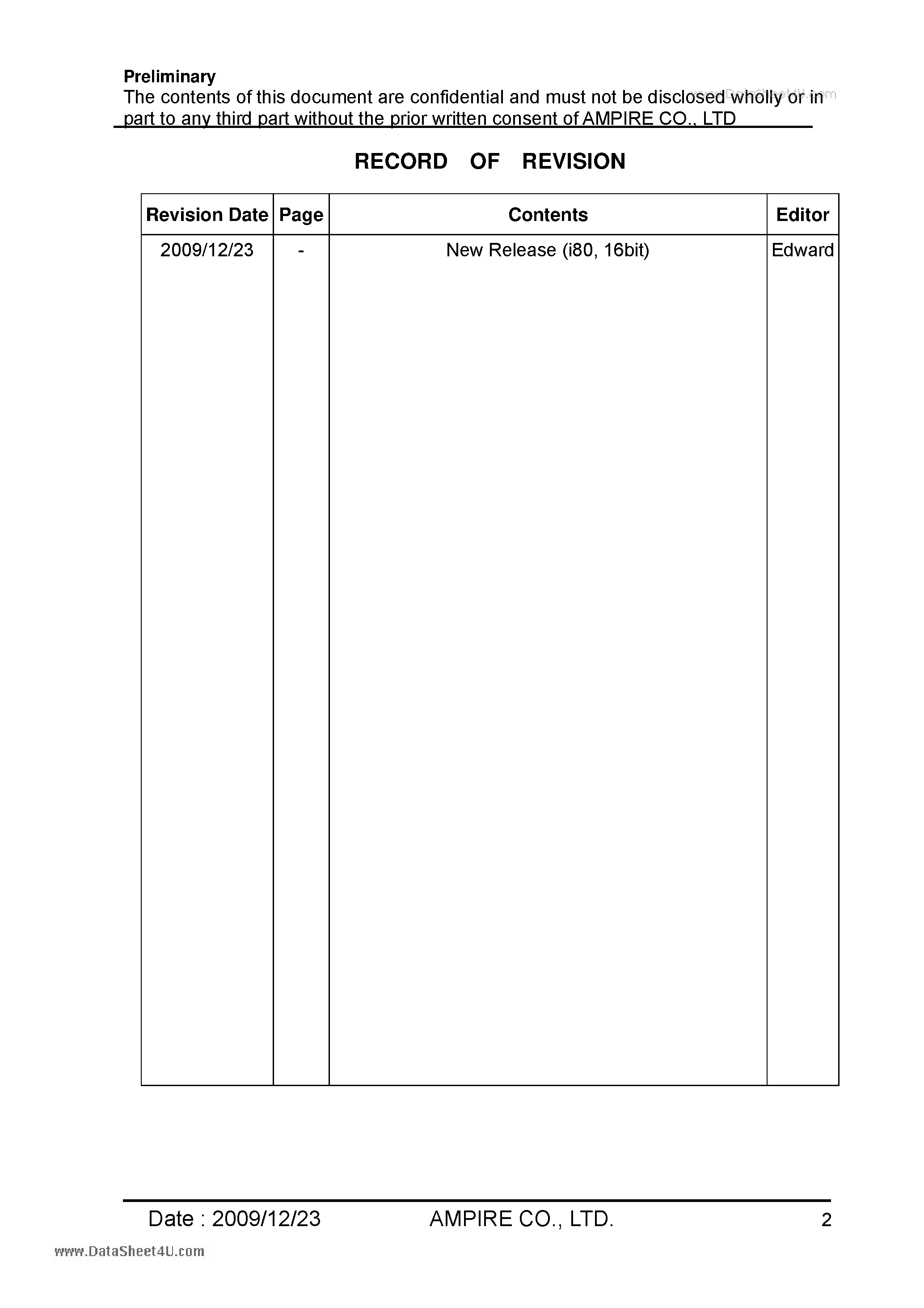 Даташит на микросхему AM480272D1TMQW-TW4H страница 2 Даташит AM480272D1TMQW-TW4H - LCD MODULE страница 2